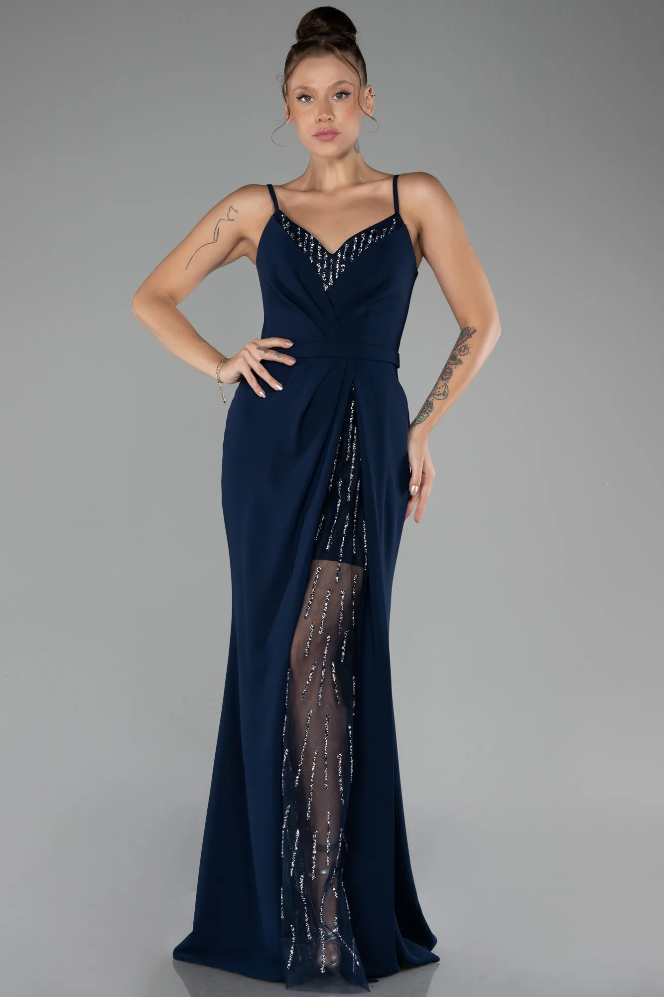 Navy Blue-Straps Long Evening Gown ABU4299