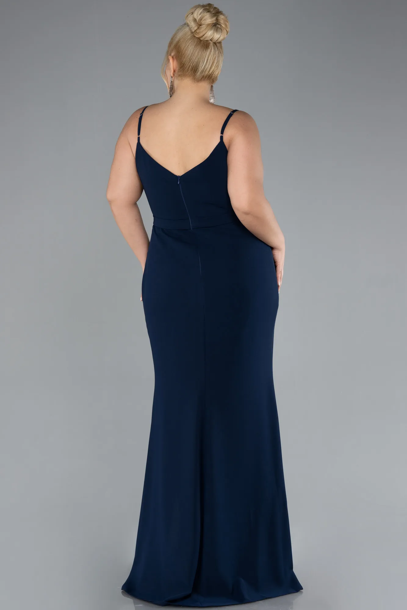 Navy Blue-Straps Long Plus Size Evening Gown ABU4300