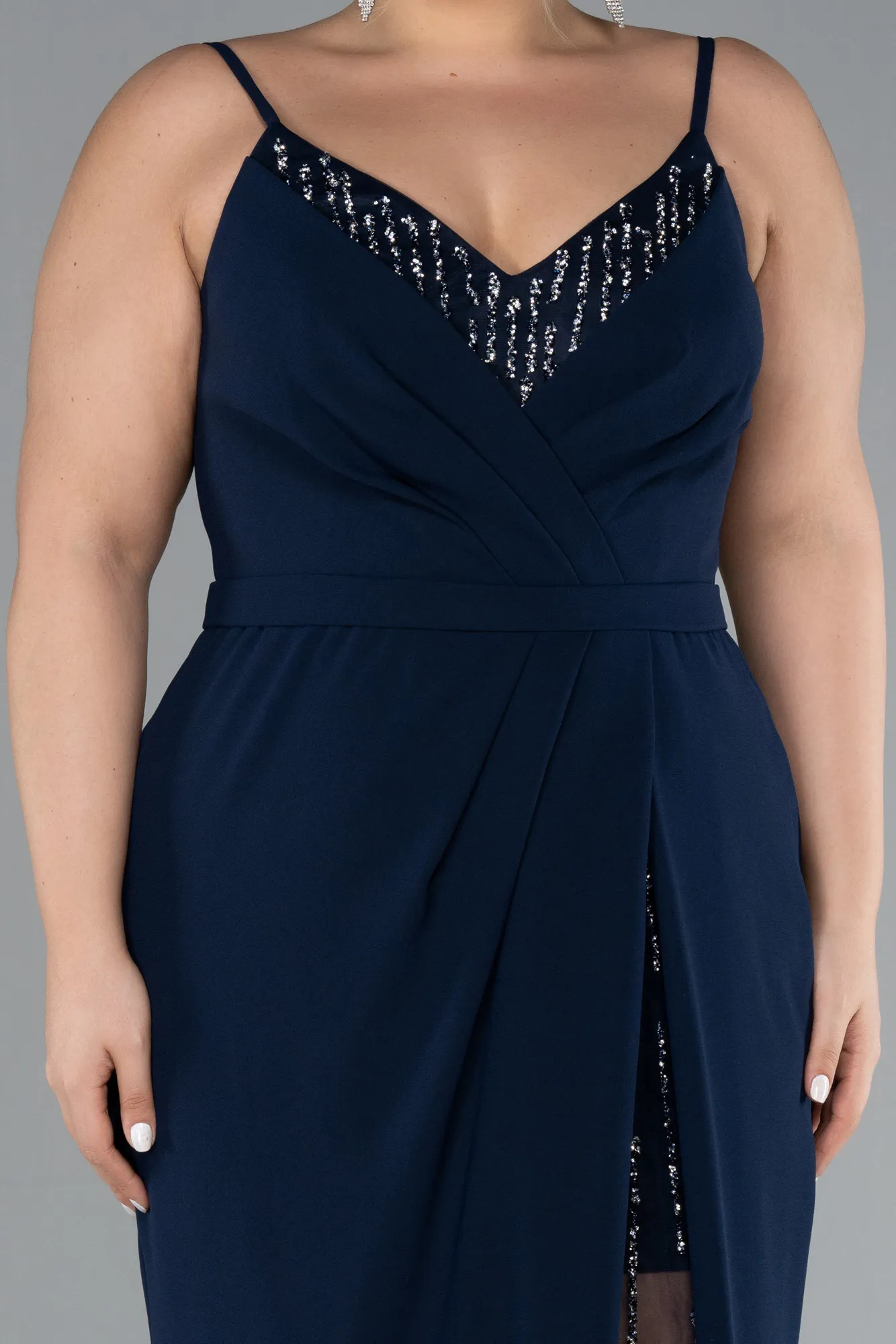 Navy Blue-Straps Long Plus Size Evening Gown ABU4300