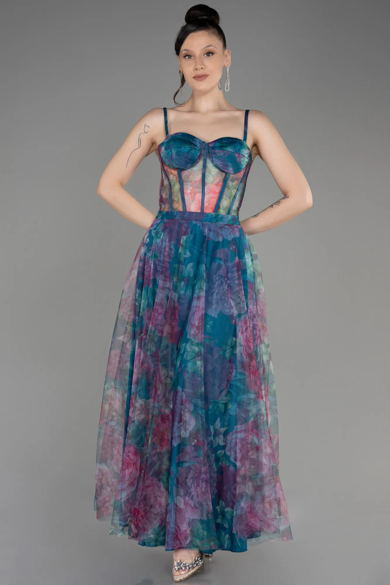 Oil Blue-Midi Prom Dress ABK2037