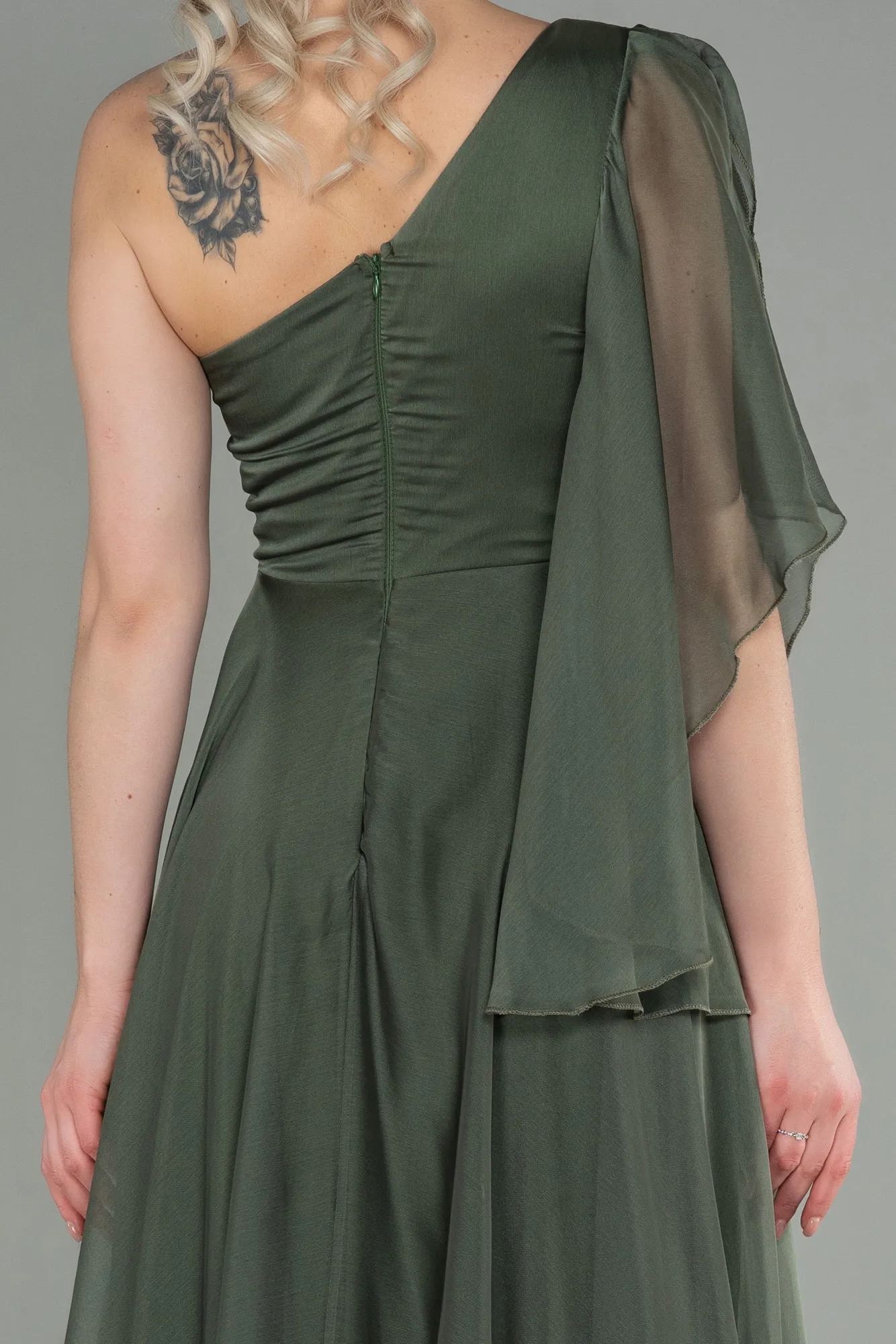 Oil Green-Long Chiffon Evening Dress ABU3449