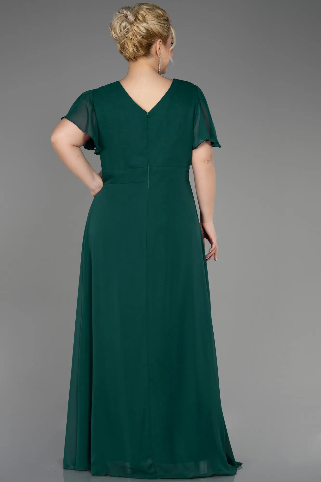 Oil Green-Long Chiffon Plus Size Evening Dress ABU2308