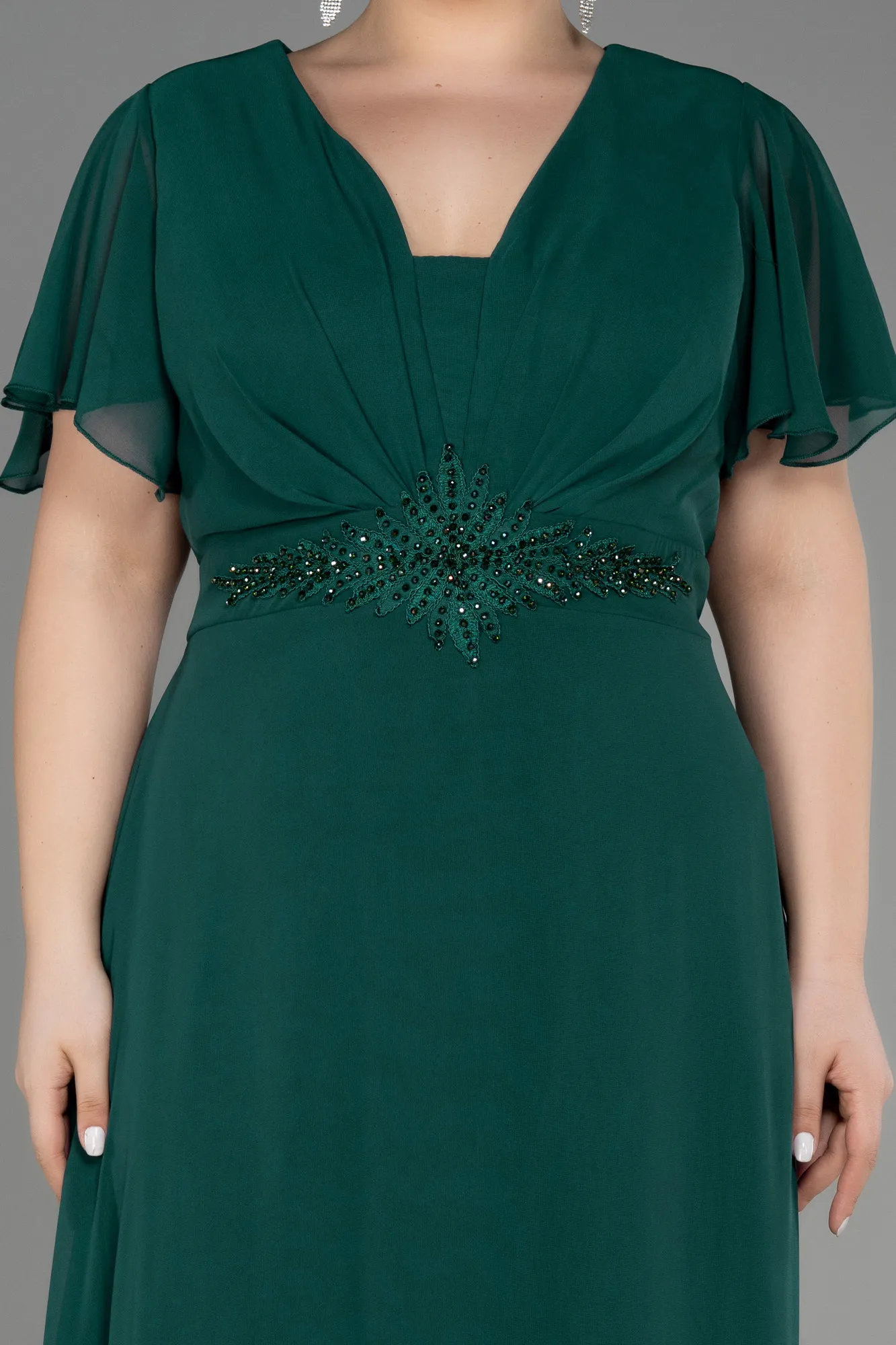 Oil Green-Long Chiffon Plus Size Evening Dress ABU2308