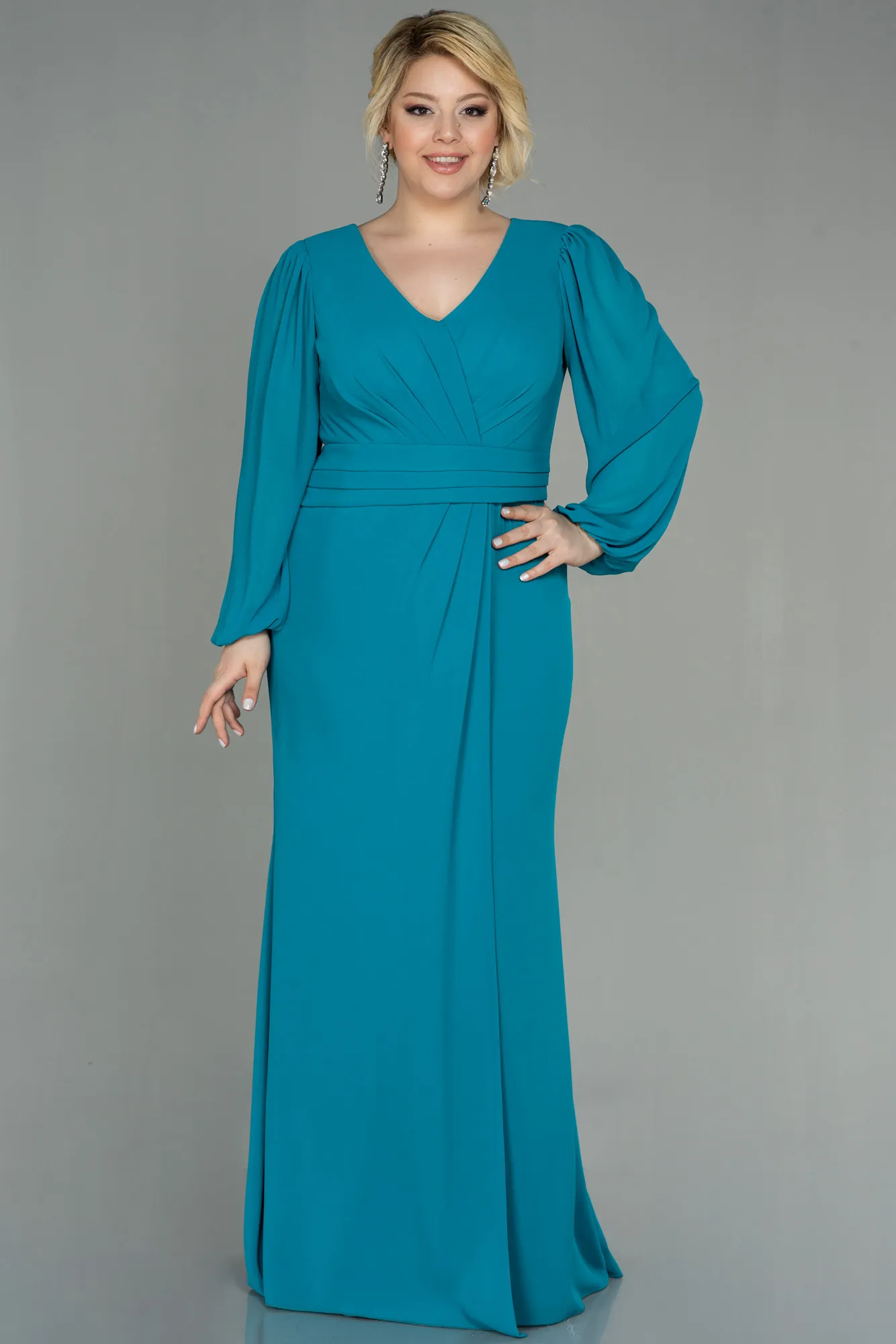 Oil Green-Long Chiffon Plus Size Evening Dress ABU2763