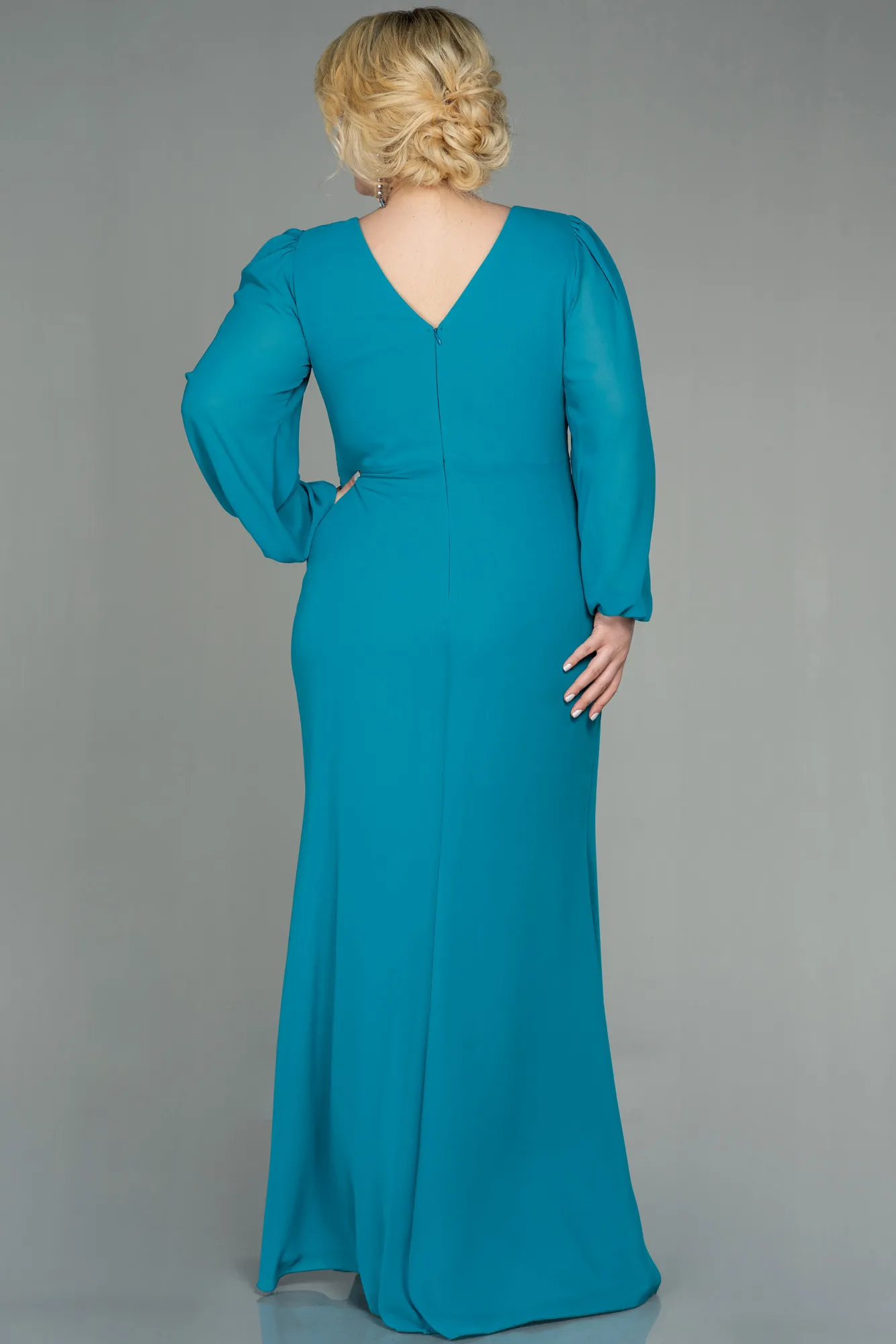 Oil Green-Long Chiffon Plus Size Evening Dress ABU2763