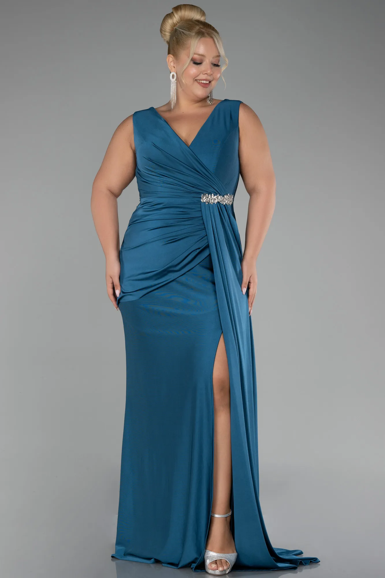 Oil Green-Long Formal Plus Size Dress ABU3737