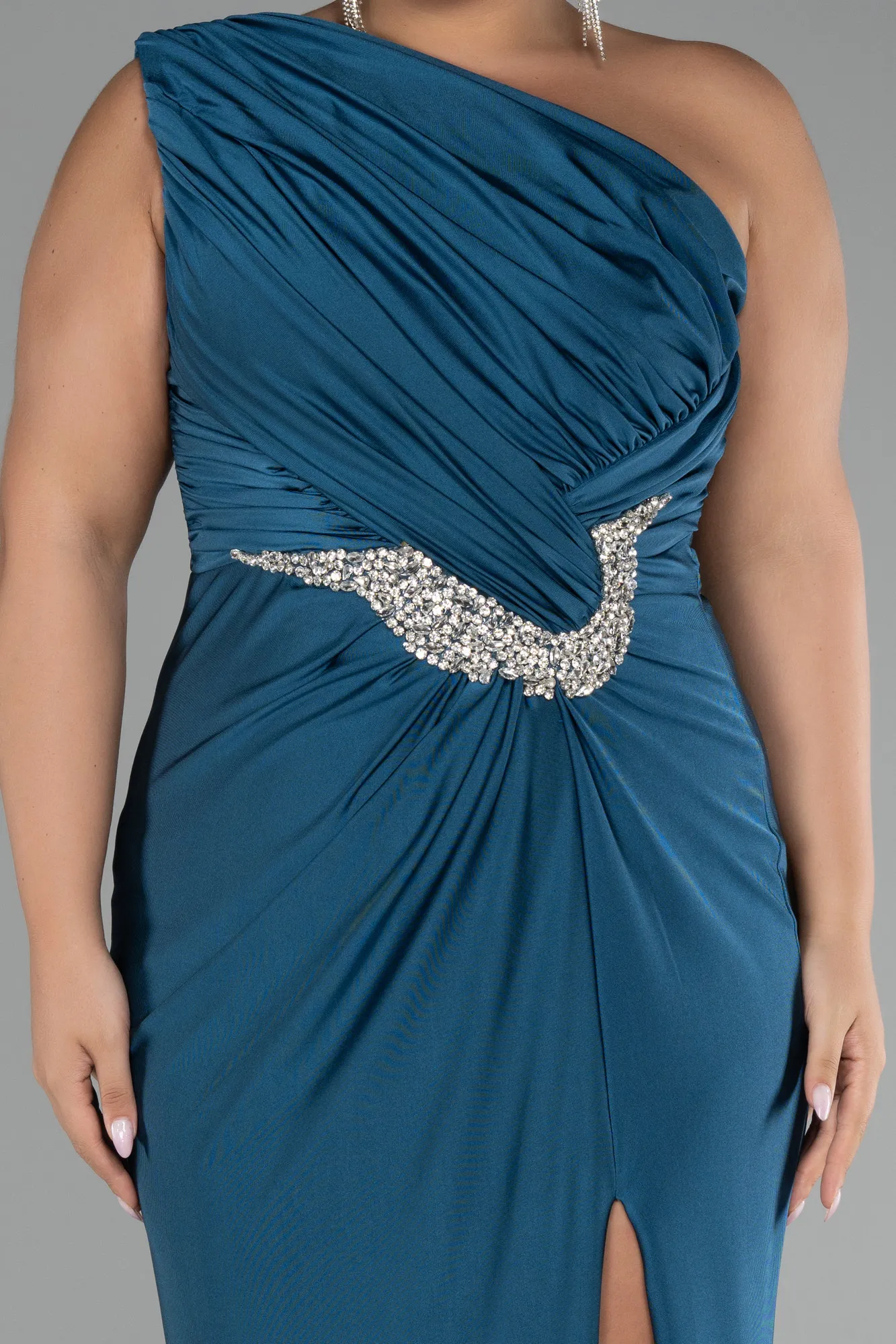 Oil Green-Long Plus Size Engagement Dress ABU4148