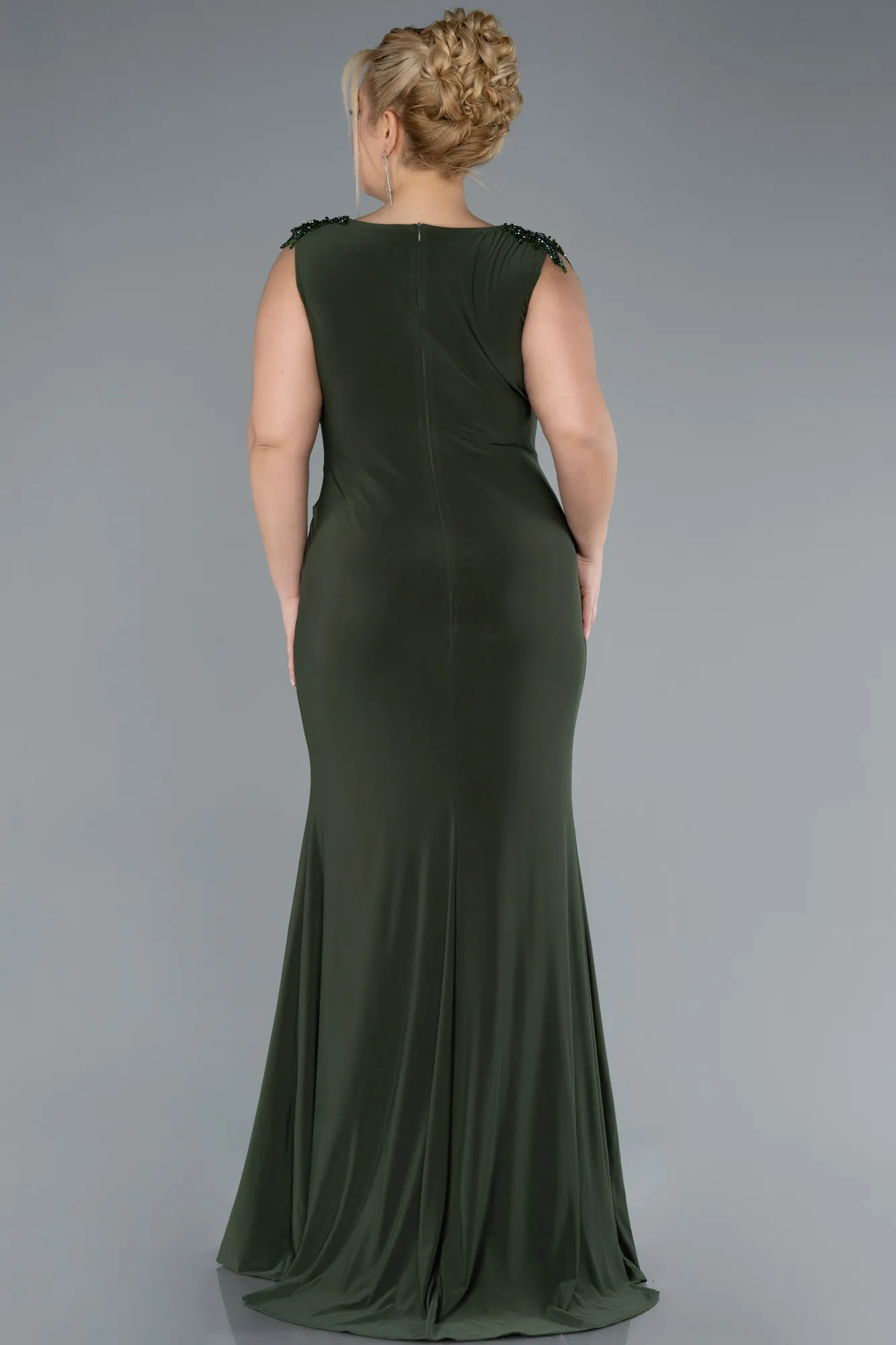 Oil Green-Long Plus Size Evening Dress ABU2854