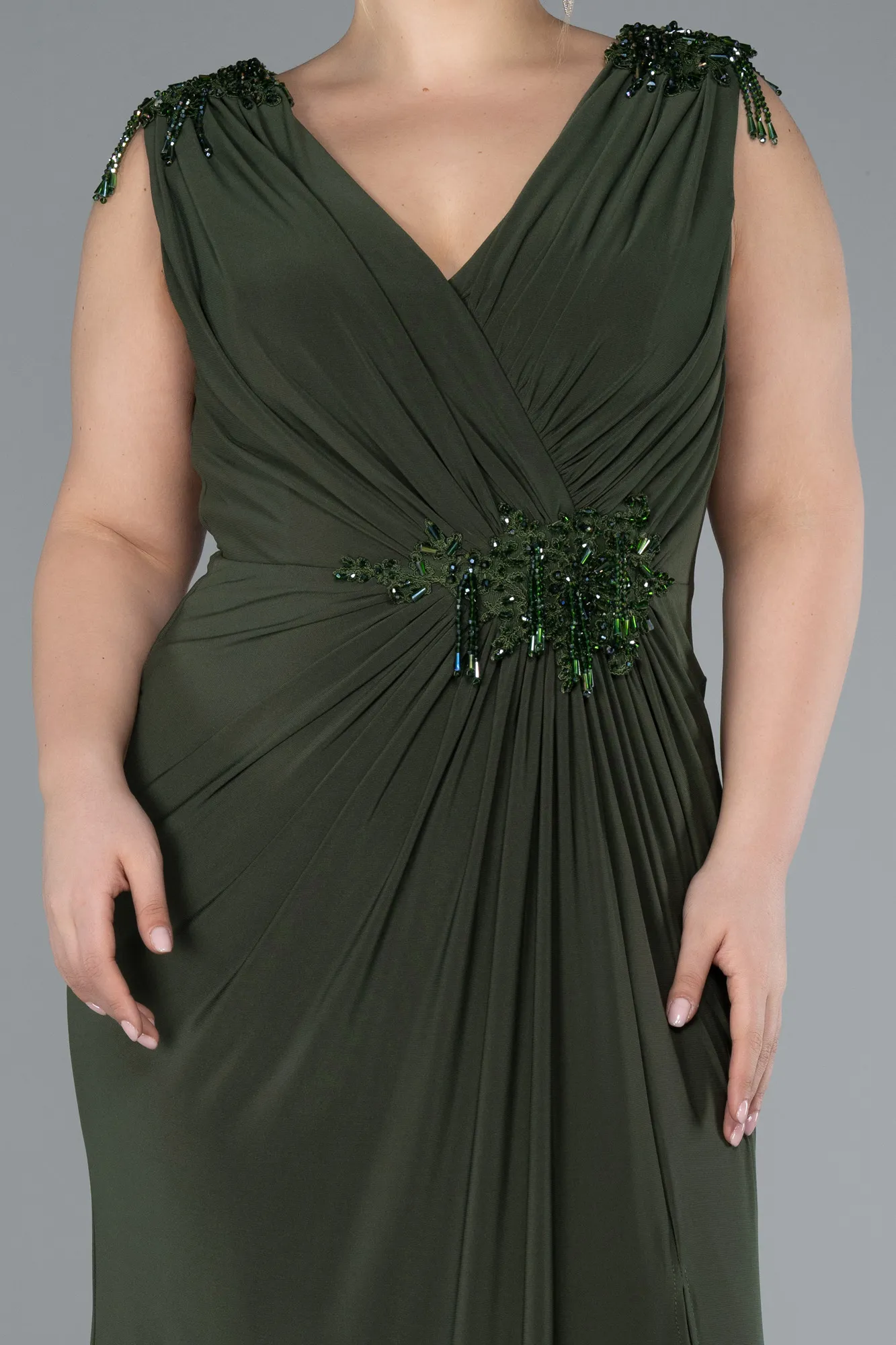 Oil Green-Long Plus Size Evening Dress ABU2854