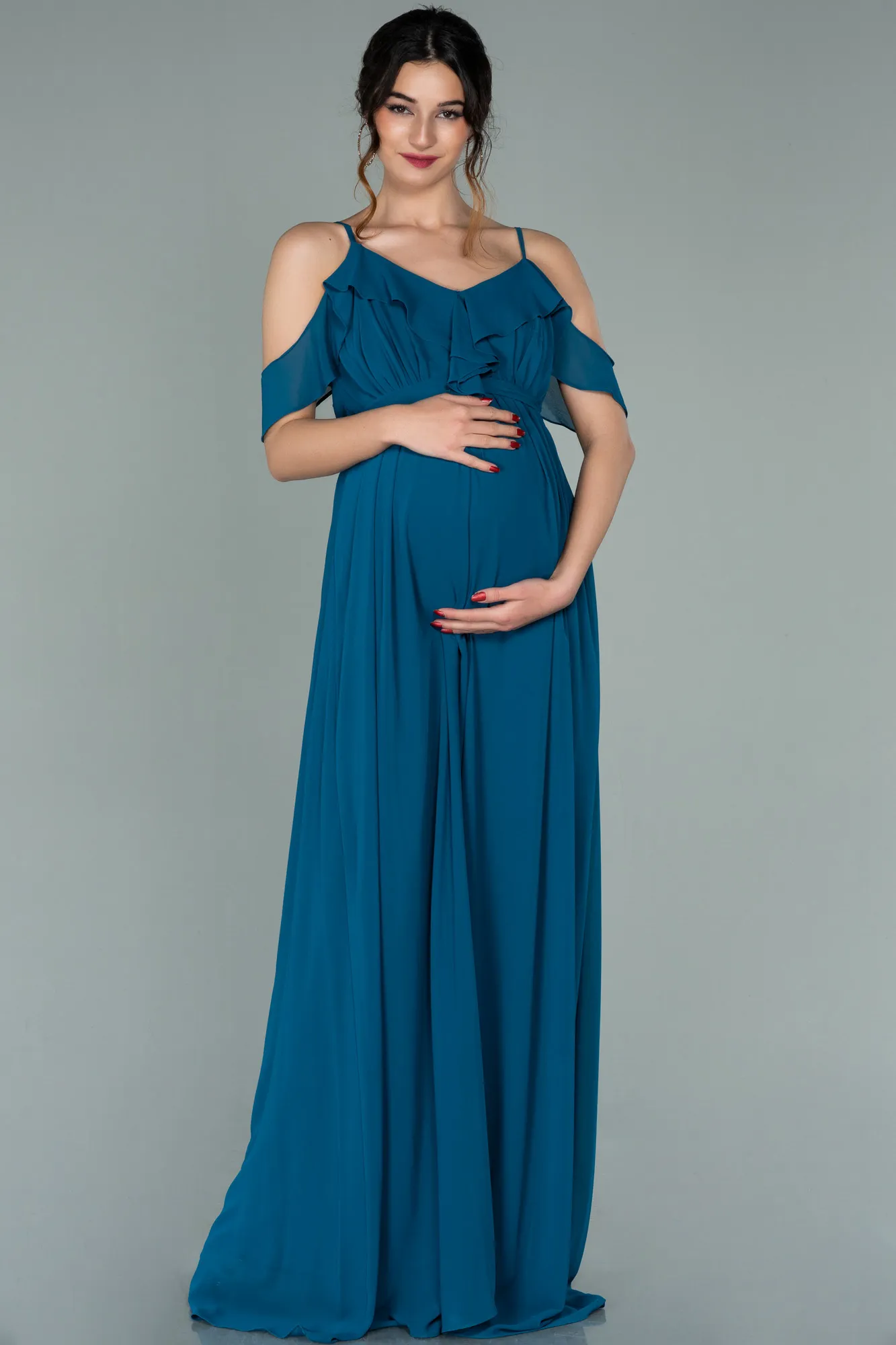 Oil Green-Long Pregnancy Evening Dress ABU744