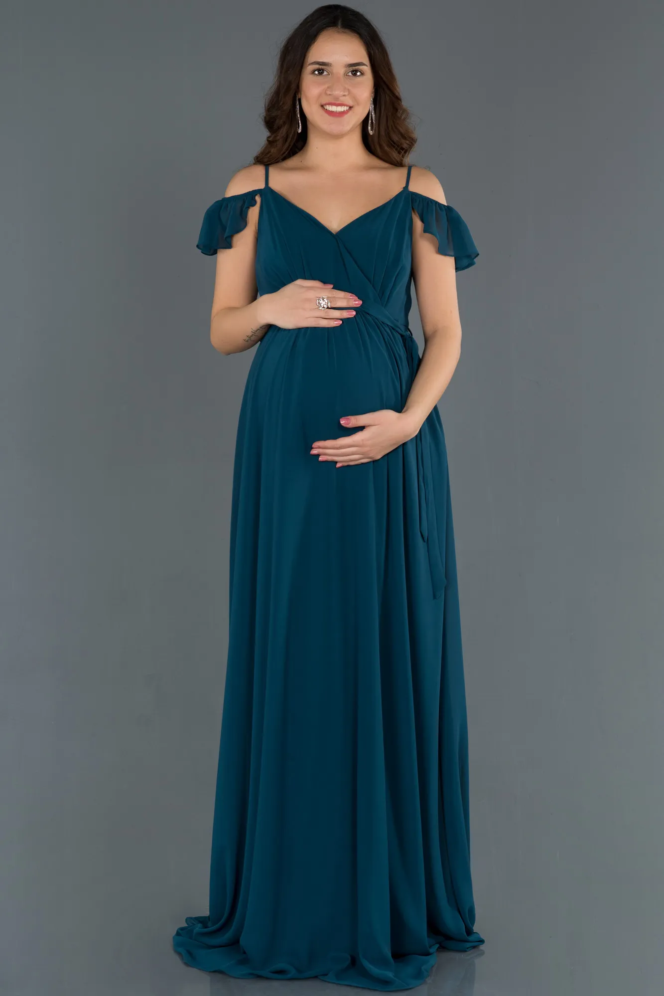 Oil Green-Long Pregnancy Evening Dress ABU756