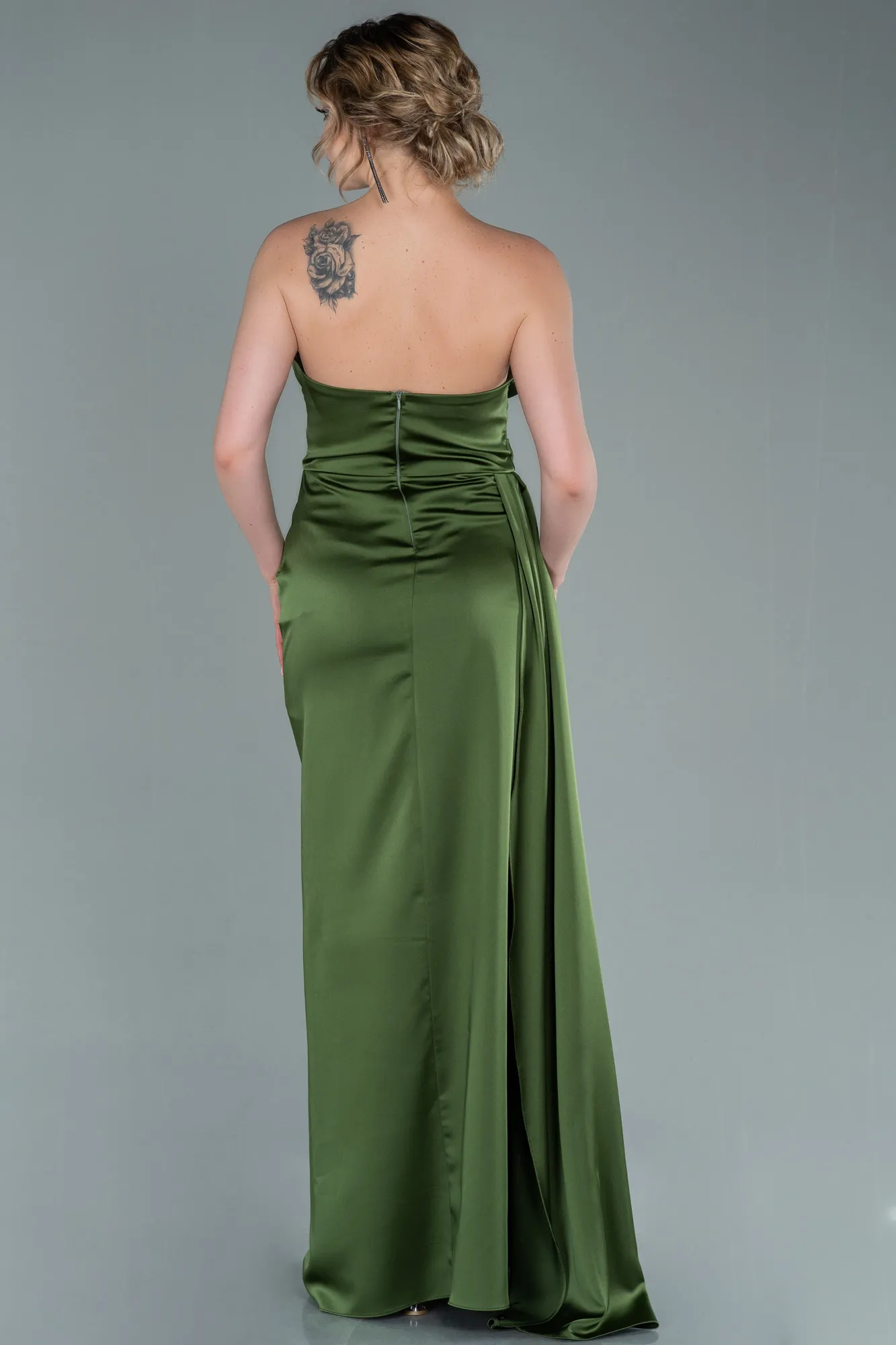 Oil Green-Long Satin Prom Gown ABU2340