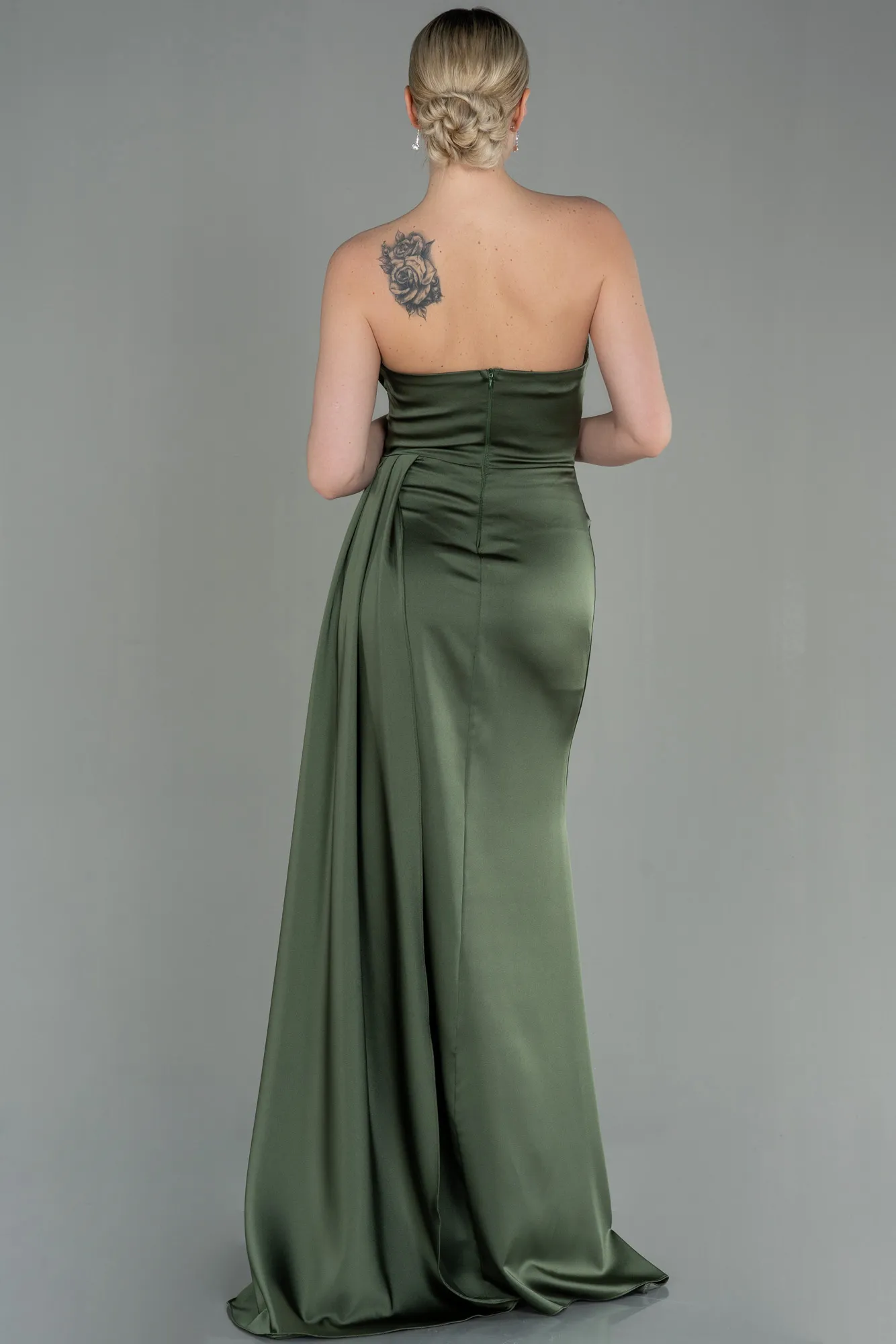 Oil Green-Long Satin Prom Gown ABU2965