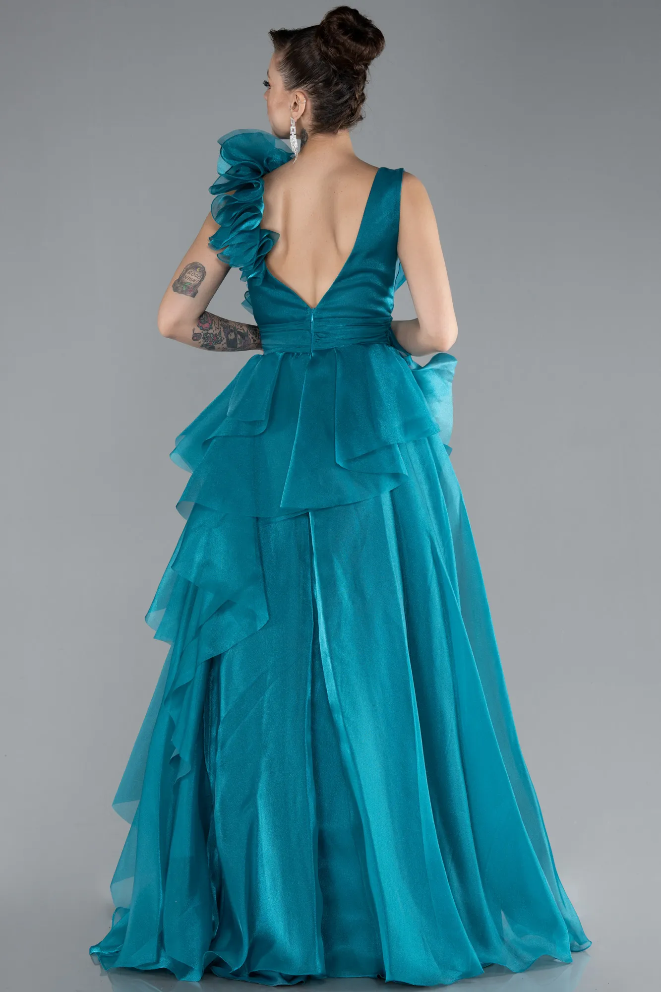 Oil Green-Sleeveless Long Prom Dress ABU4518