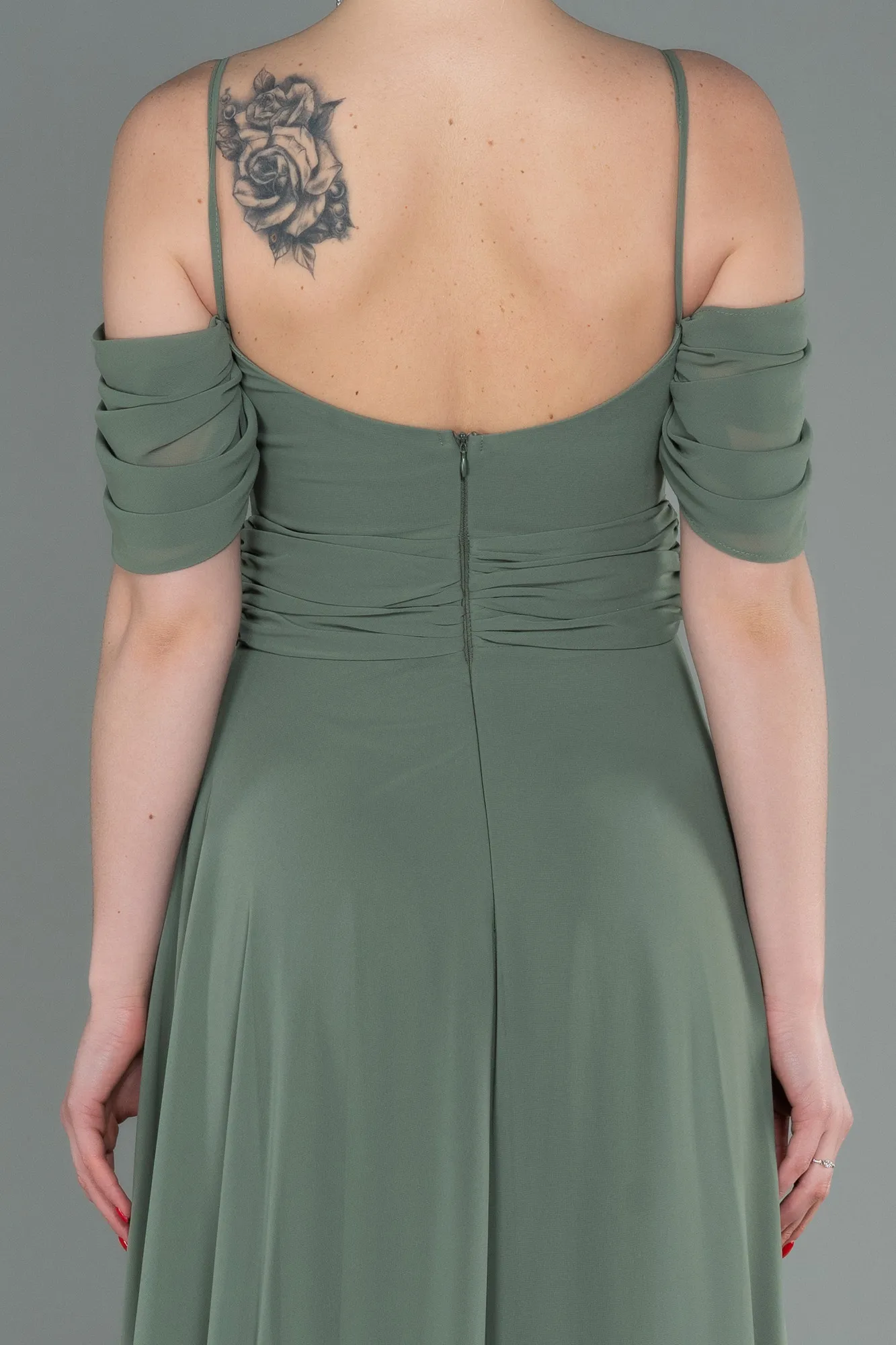Olive Drab-Long Chiffon Evening Dress ABU3093