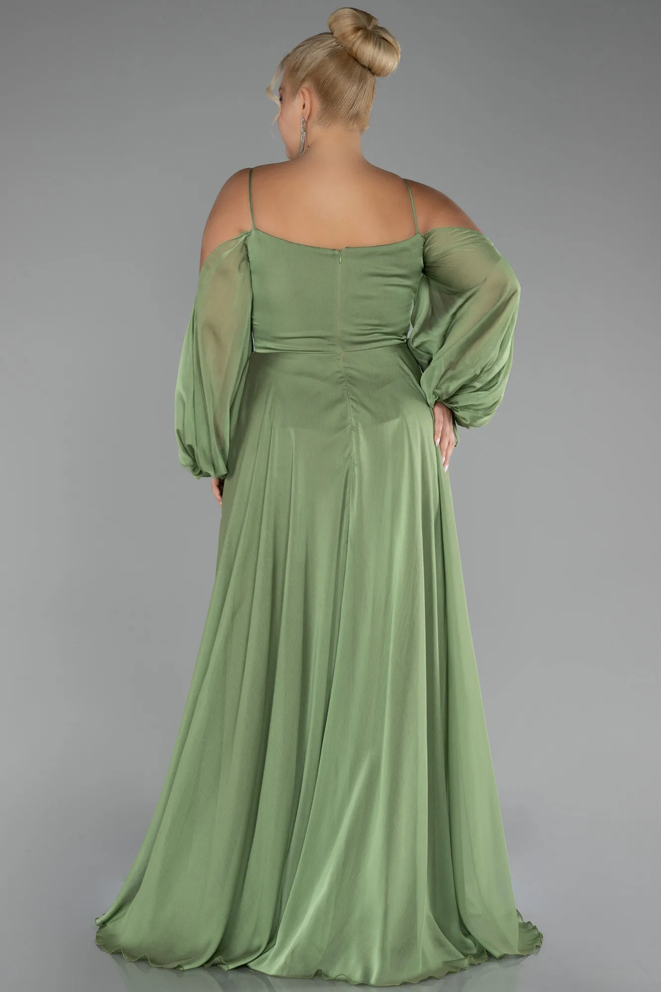 Olive Drab-Long Chiffon Plus Size Engagement Dress ABU4167