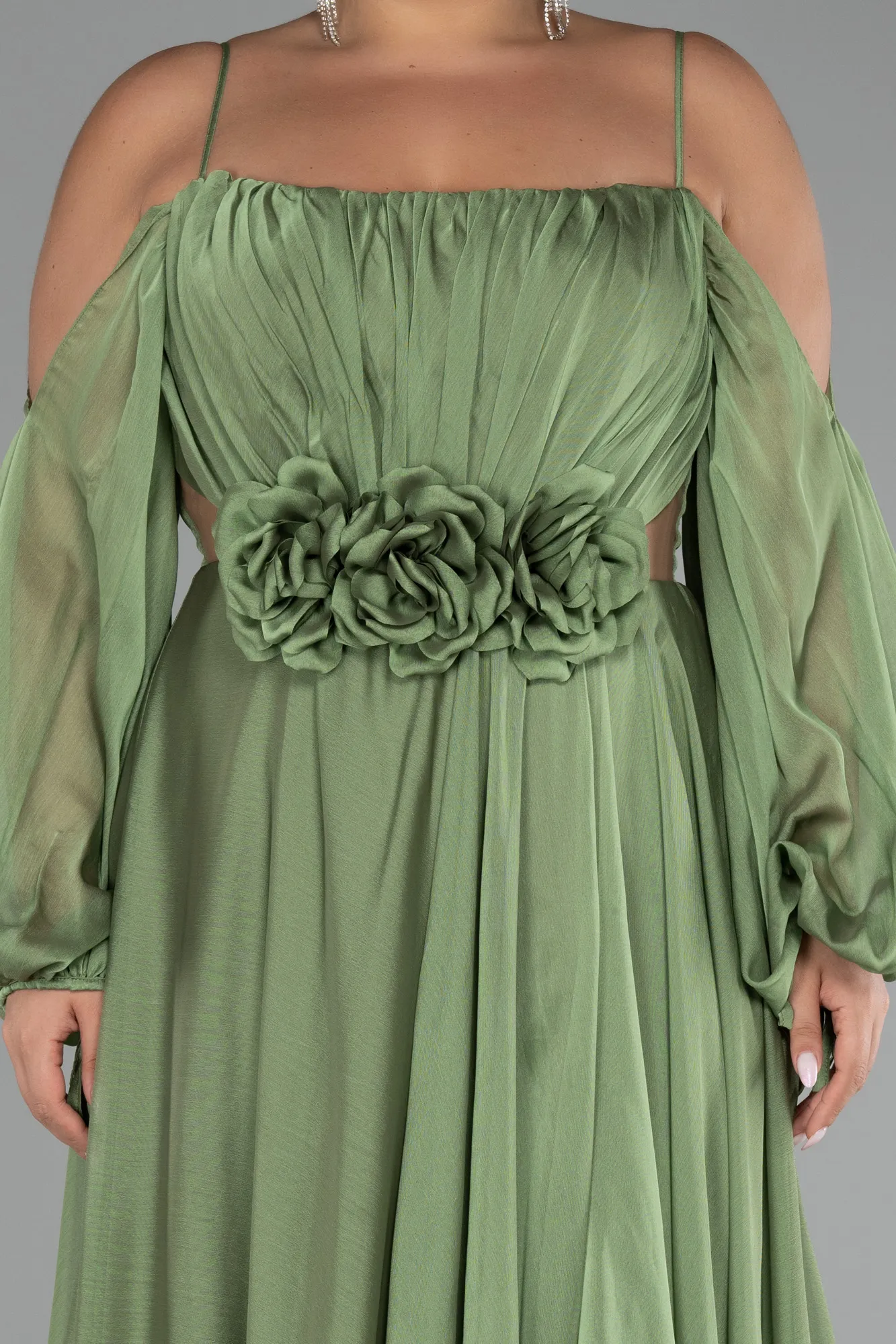 Olive Drab-Long Chiffon Plus Size Engagement Dress ABU4167