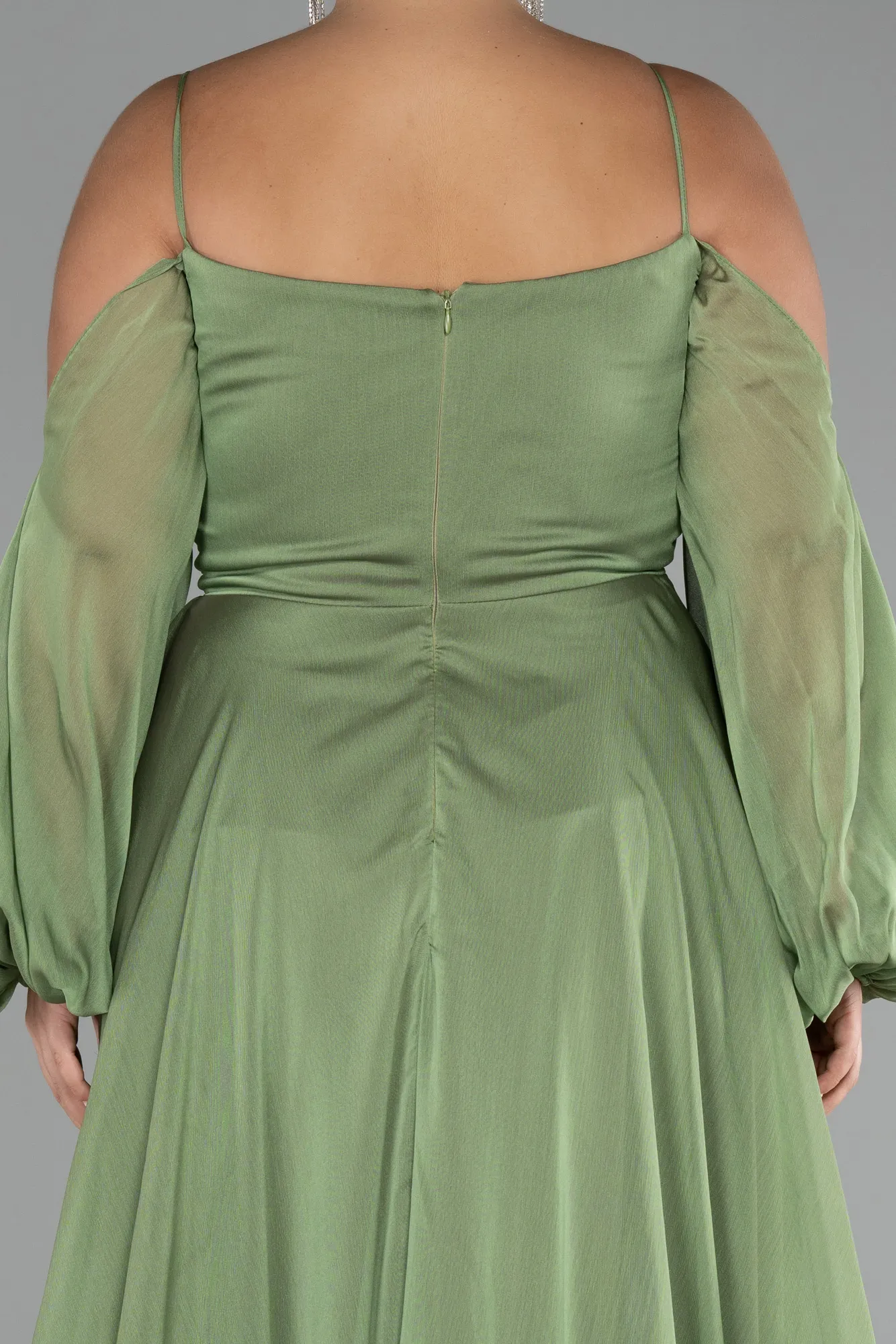 Olive Drab-Long Chiffon Plus Size Engagement Dress ABU4167