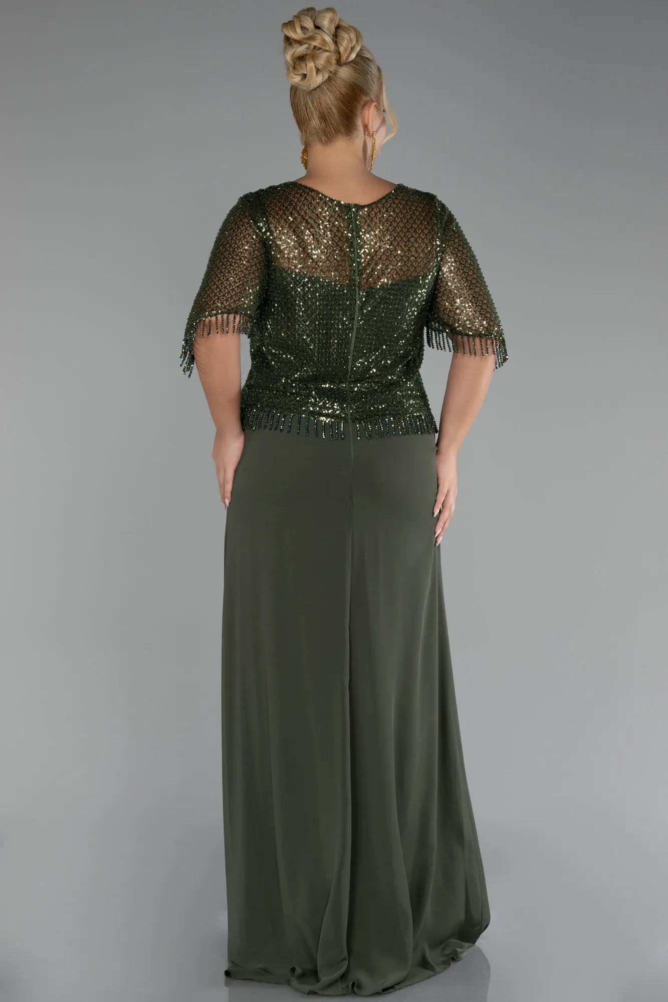 Olive Drab-Long Chiffon Plus Size Evening Dress ABU4075