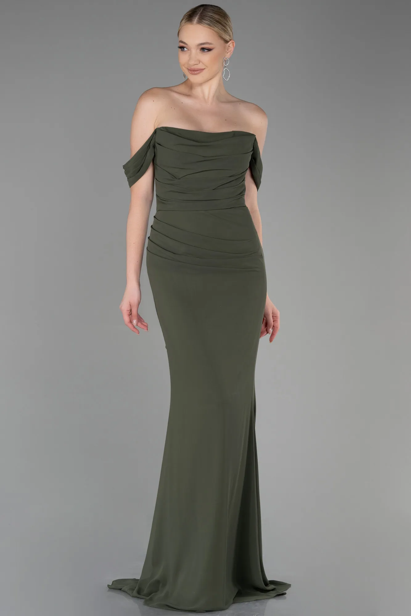 Olive Drab-Long Chiffon Prom Gown ABU3211