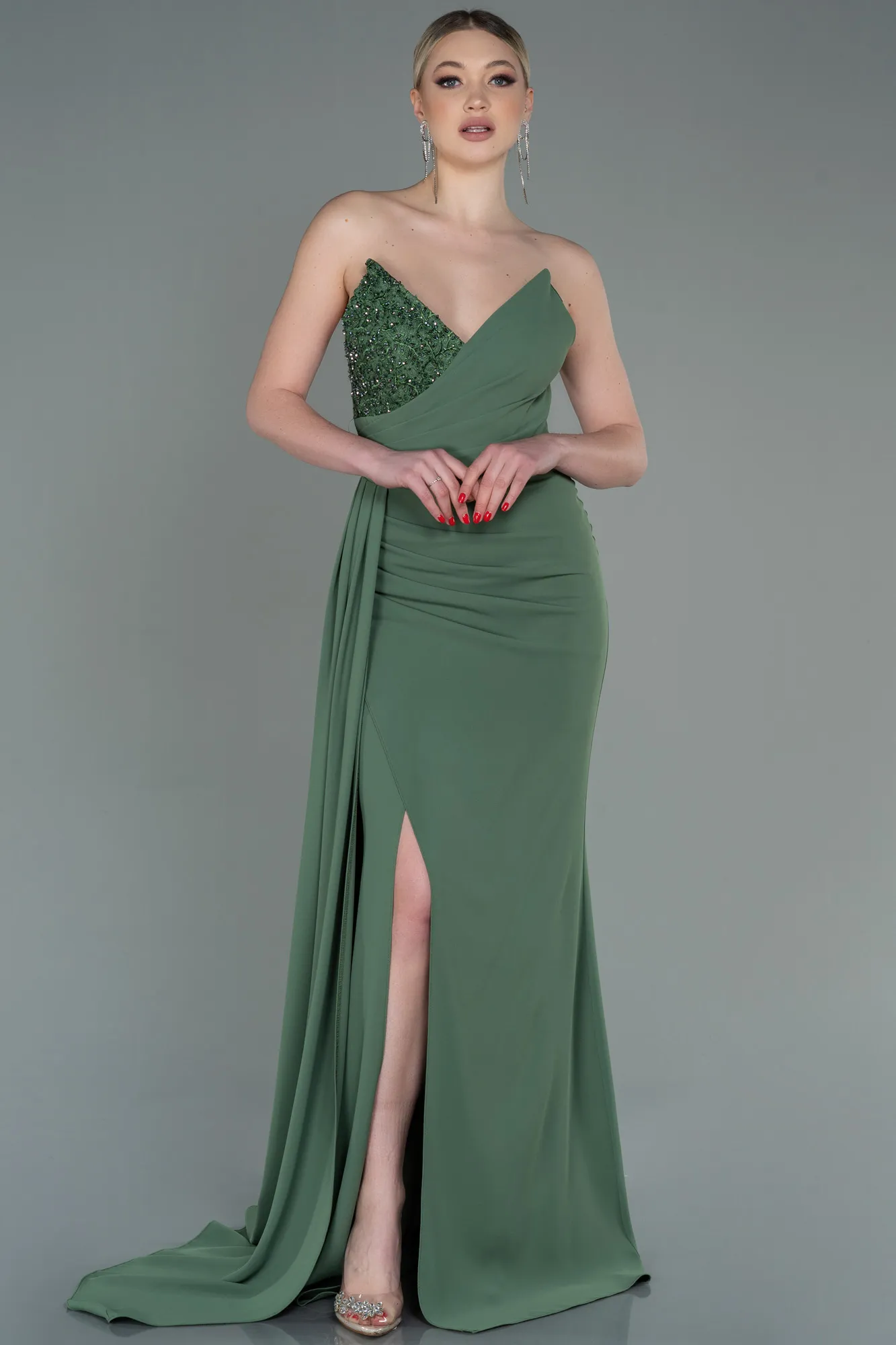 Olive Drab-Long Evening Dress ABU3069