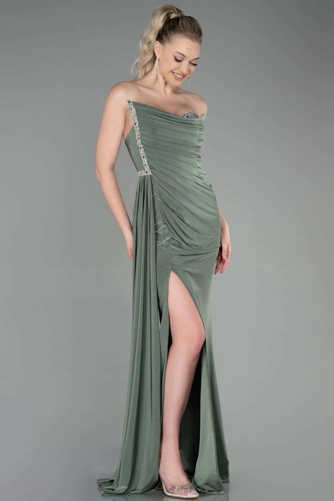 Olive Drab-Long Evening Dress ABU3342