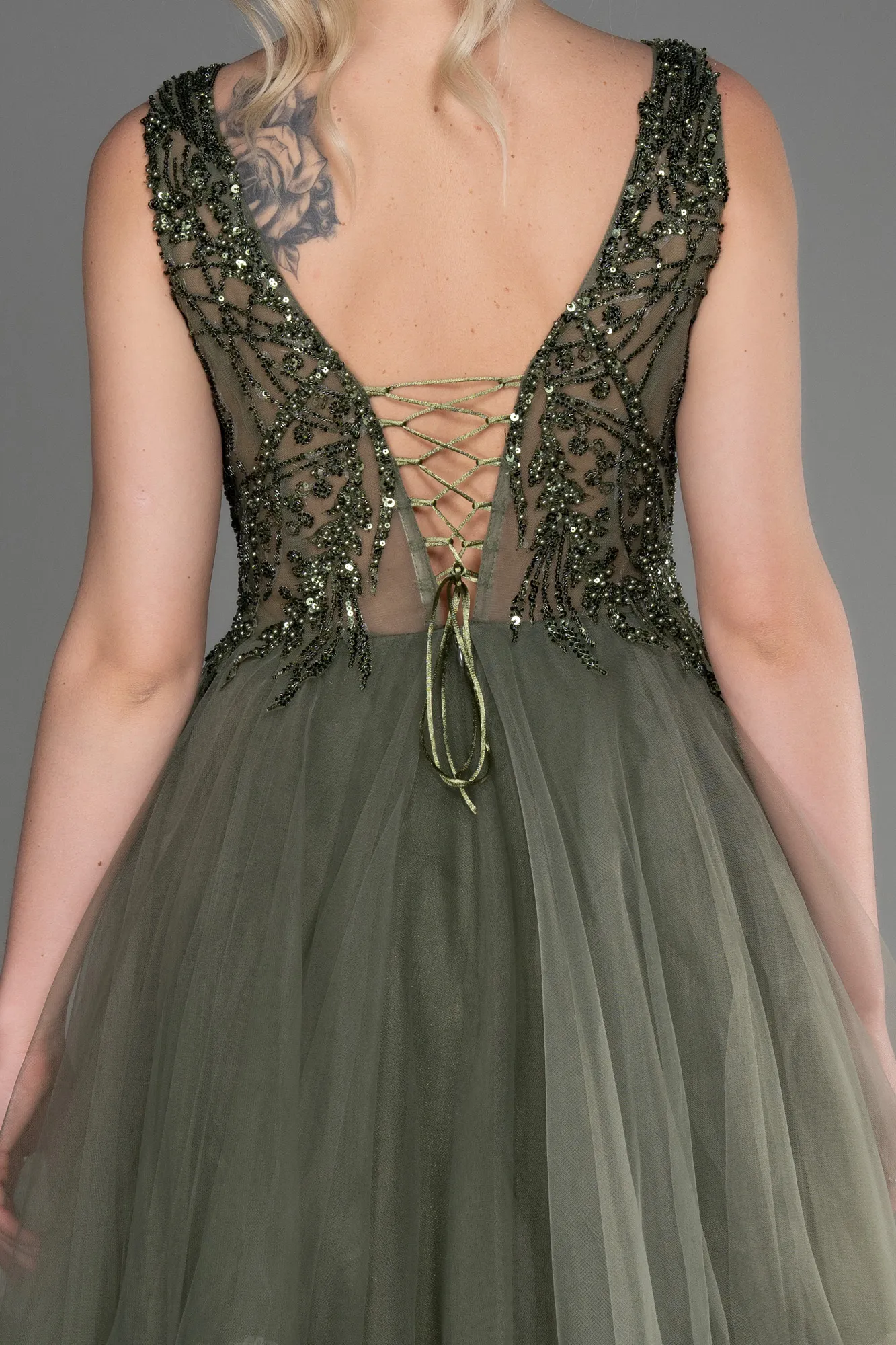 Olive Drab-Long Evening Dress ABU3529