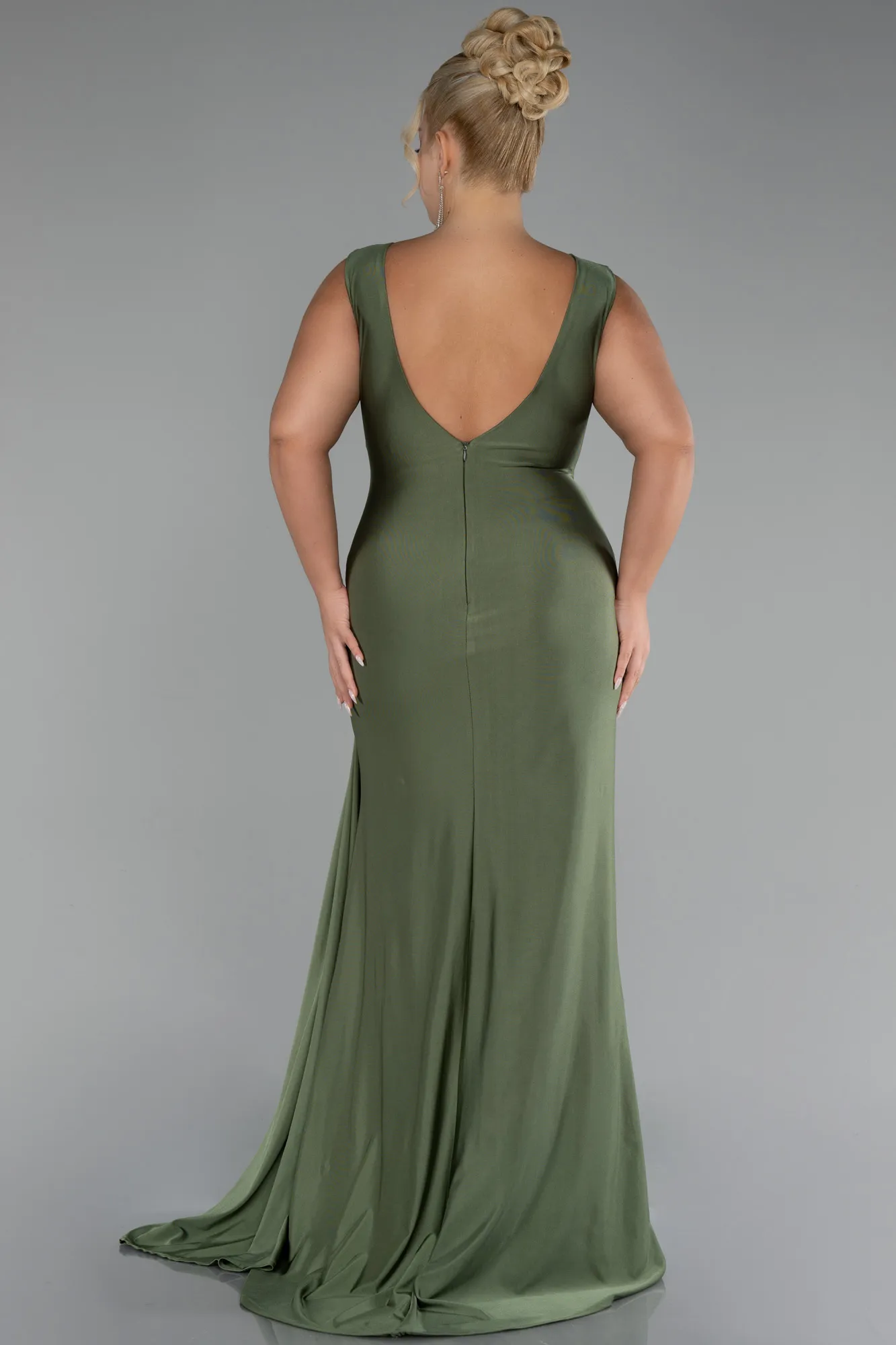 Olive Drab-Long Formal Plus Size Dress ABU3737