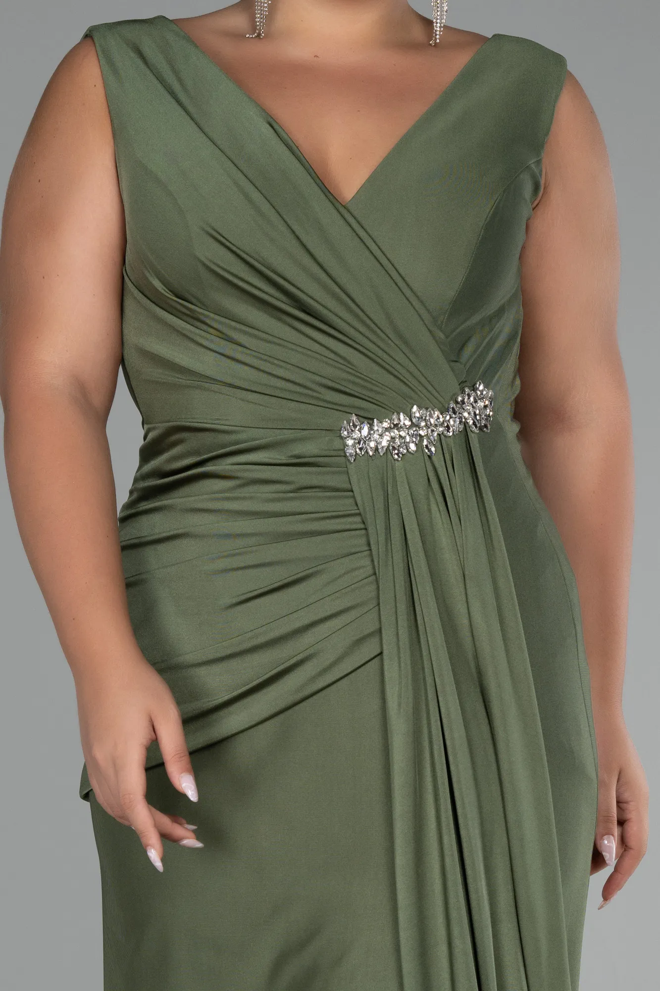 Olive Drab-Long Formal Plus Size Dress ABU3737