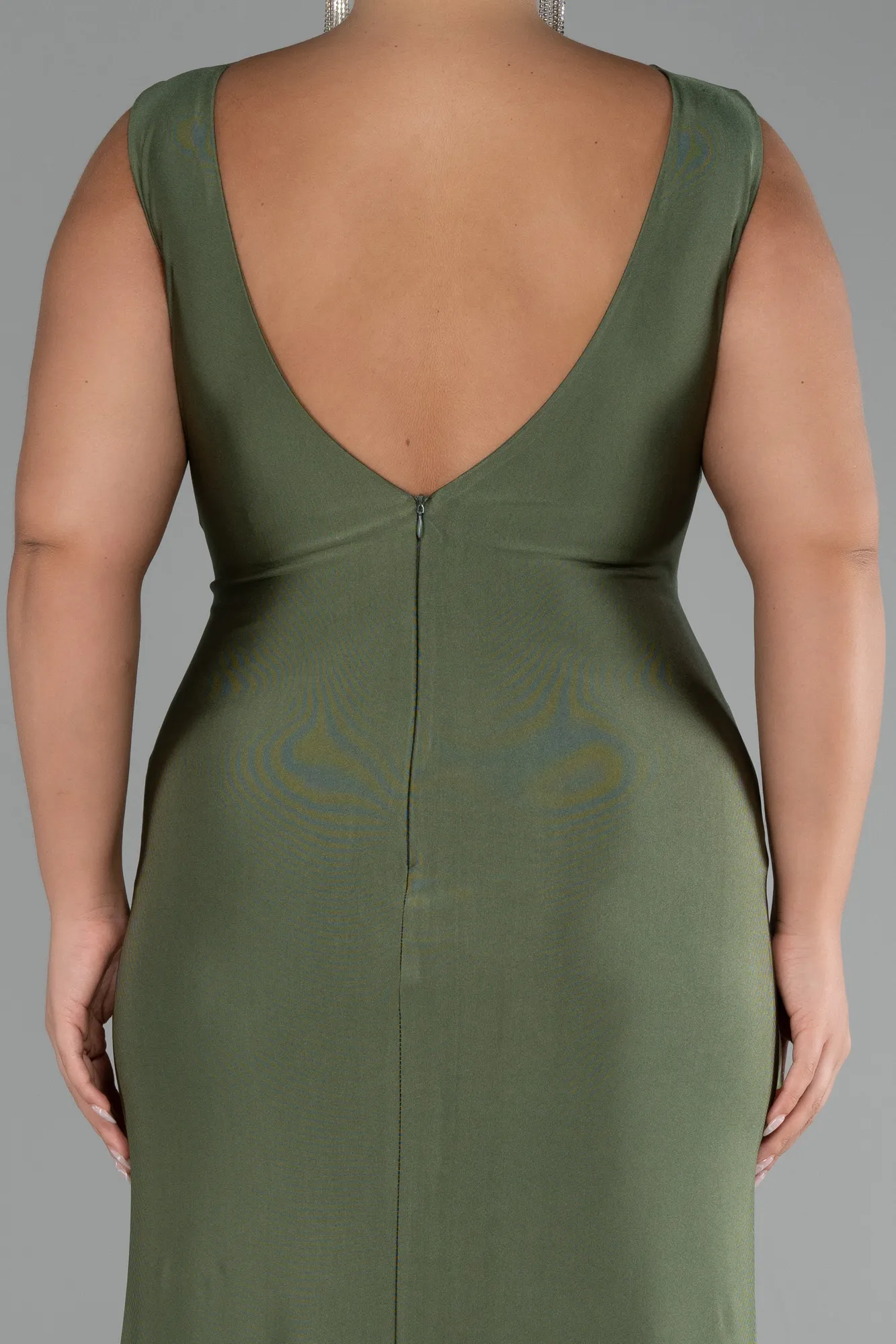 Olive Drab-Long Formal Plus Size Dress ABU3737