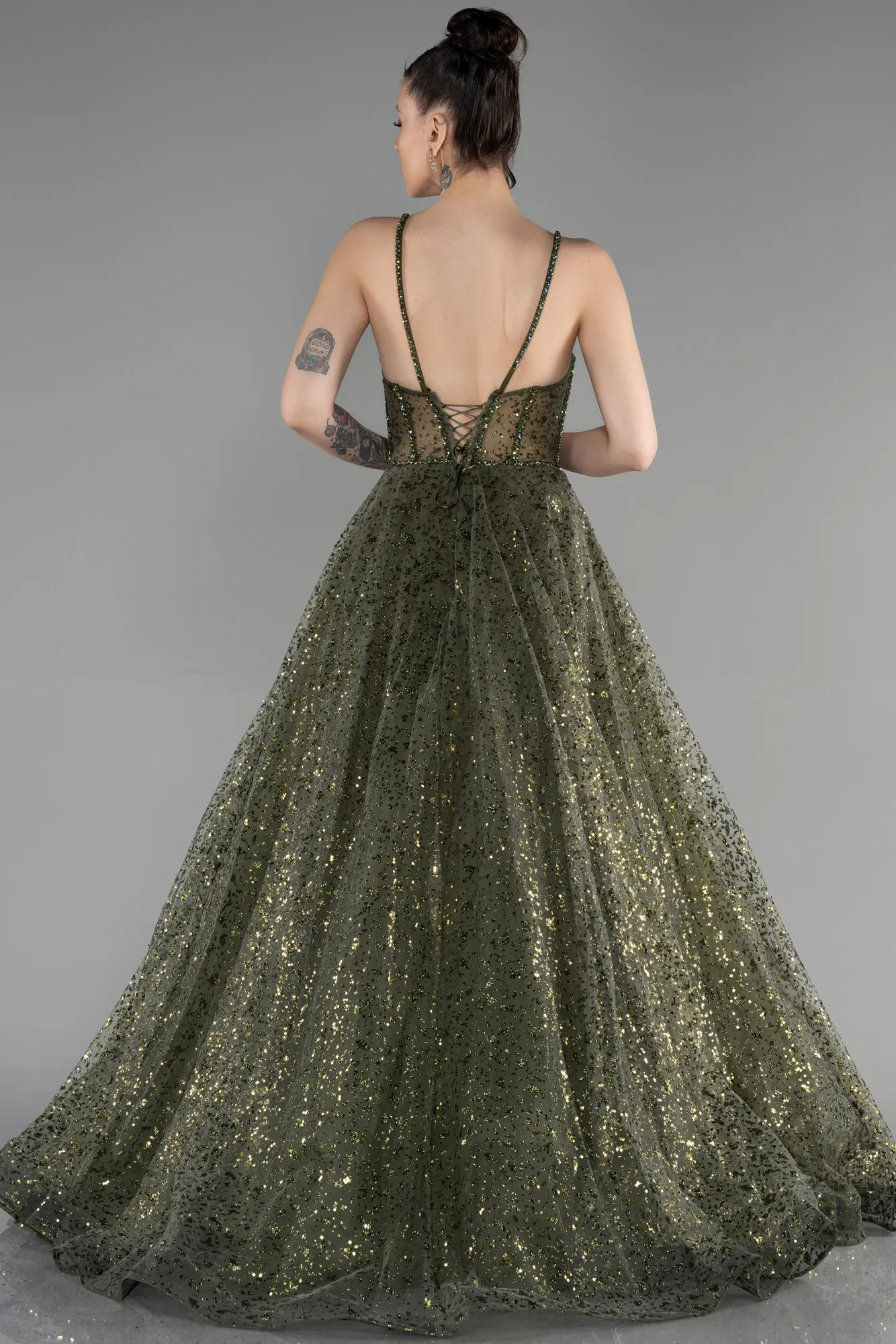 Olive Drab-Long Haute Couture Dress ABU3556