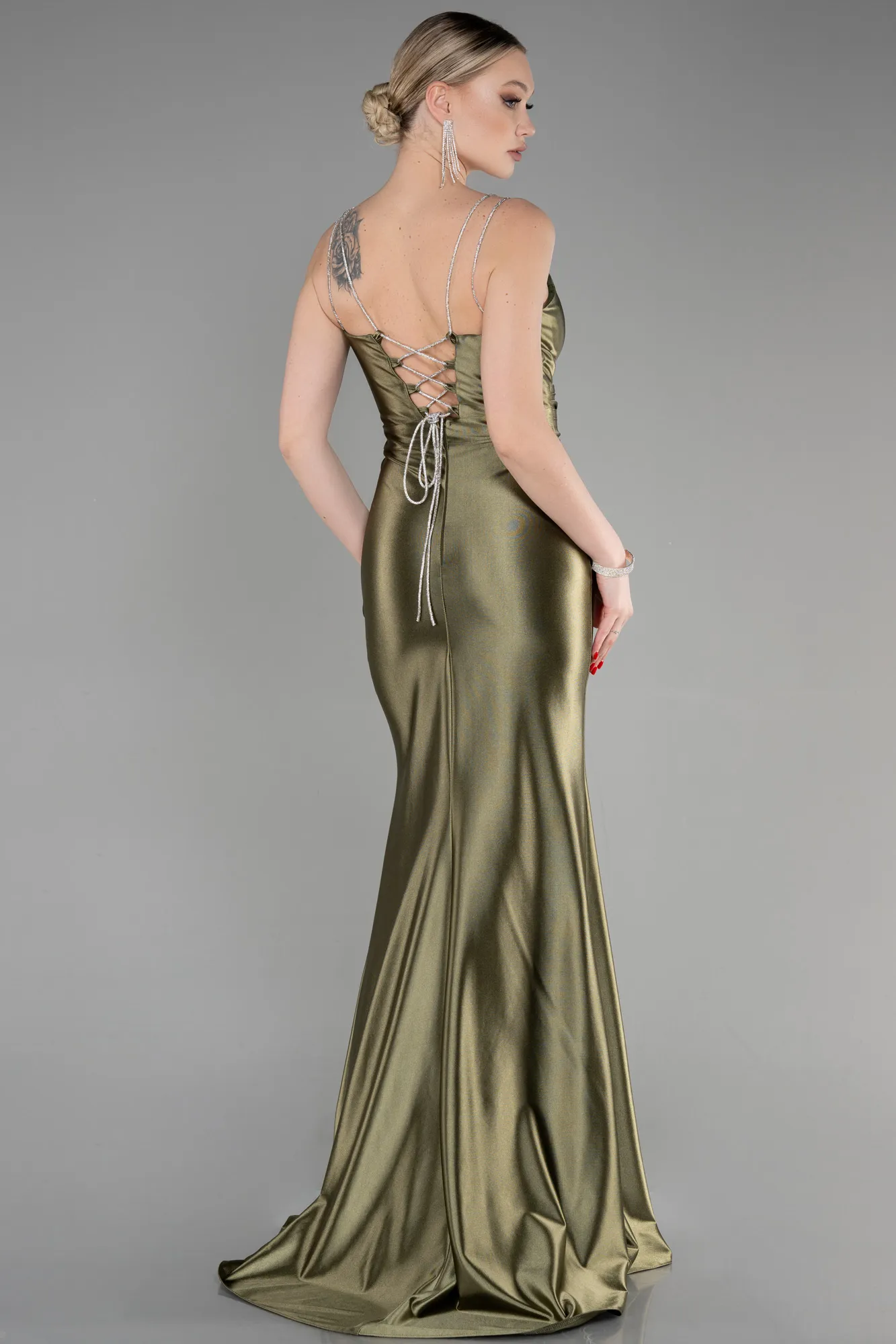 Olive Drab-Long Mermaid Evening Gown ABU3575