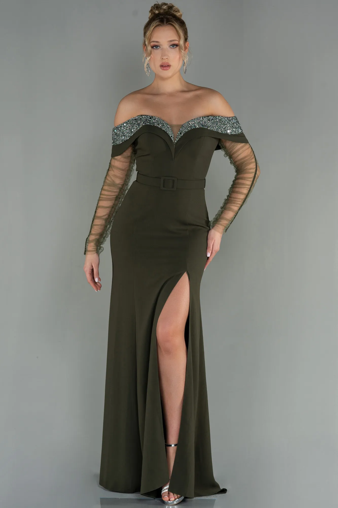 Olive Drab-Long Mermaid Prom Dress ABU2998