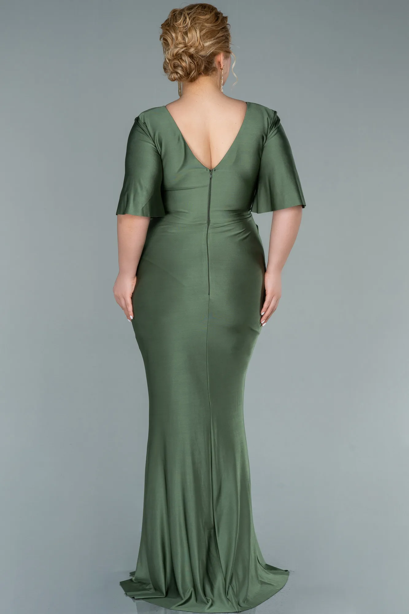Olive Drab-Long Plus Size Evening Dress ABU2441
