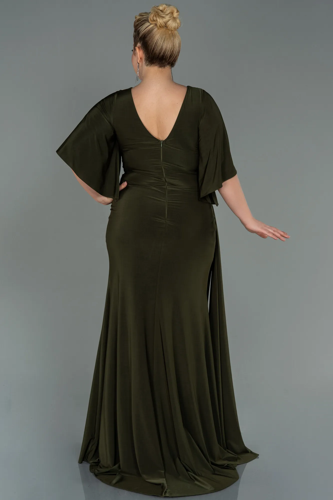 Olive Drab-Long Plus Size Evening Dress ABU3173