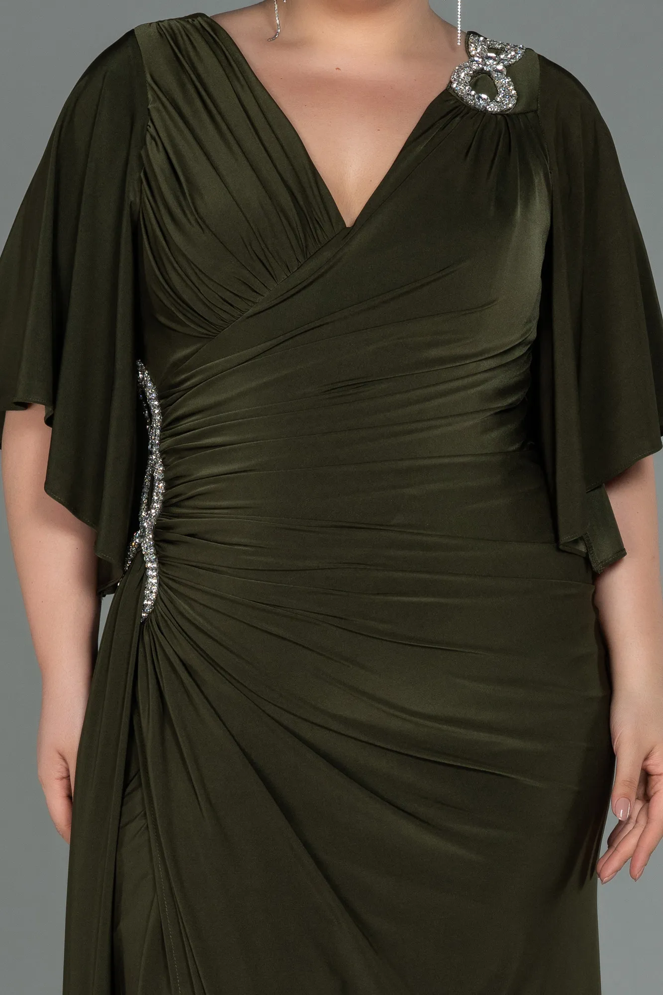 Olive Drab-Long Plus Size Evening Dress ABU3173
