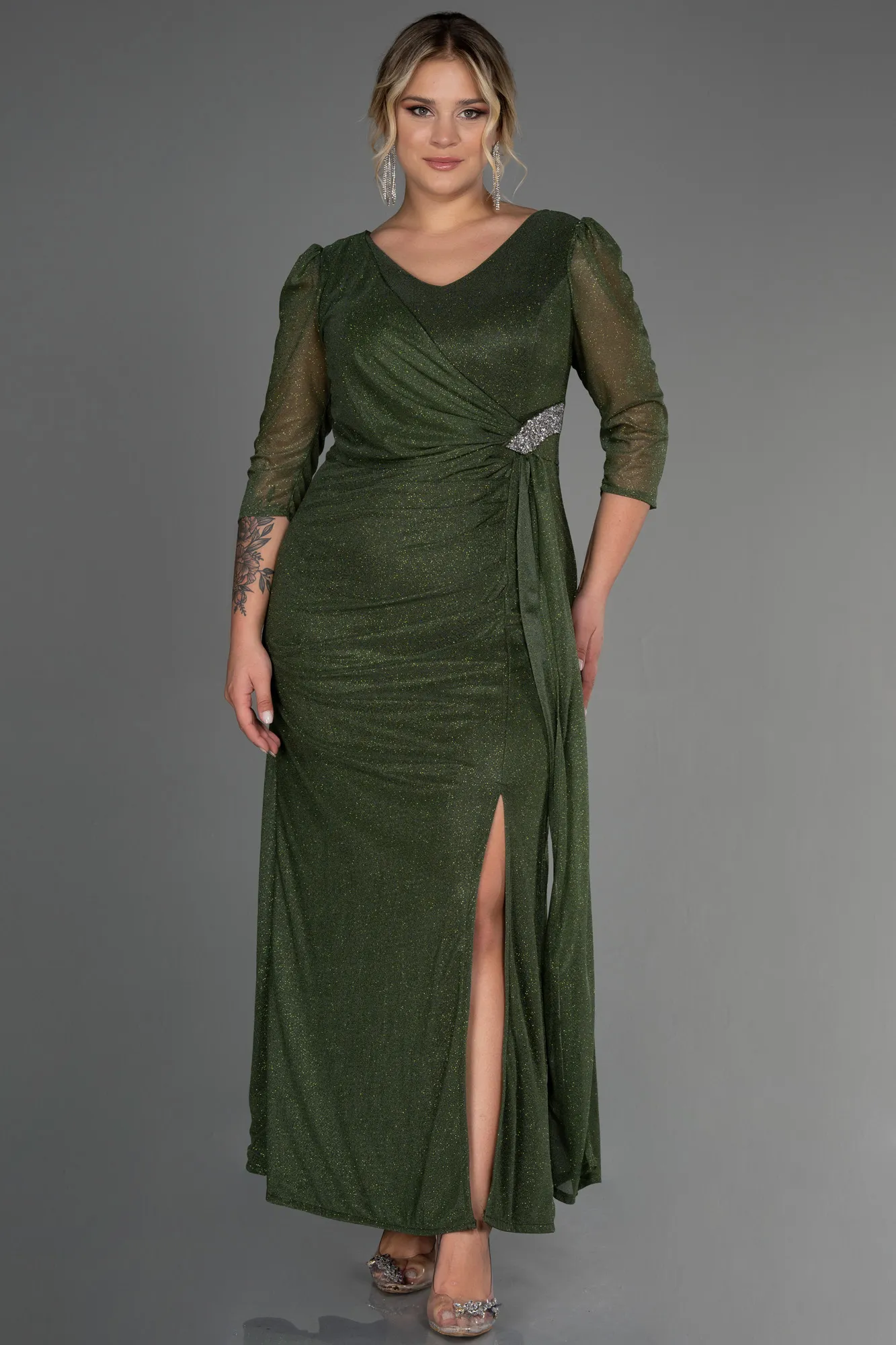 Olive Drab-Long Plus Size Evening Dress ABU3279