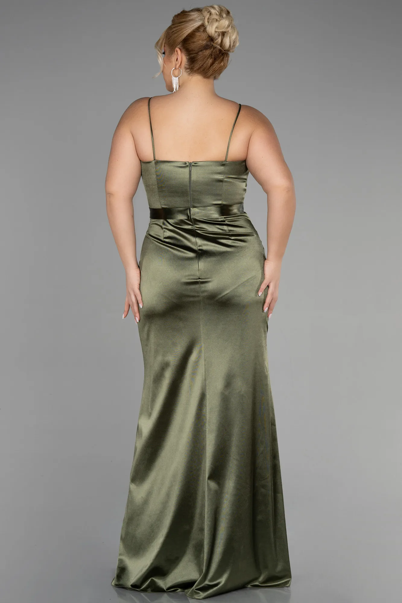 Olive Drab-Long Plus Size Graduation Dress ABU3481