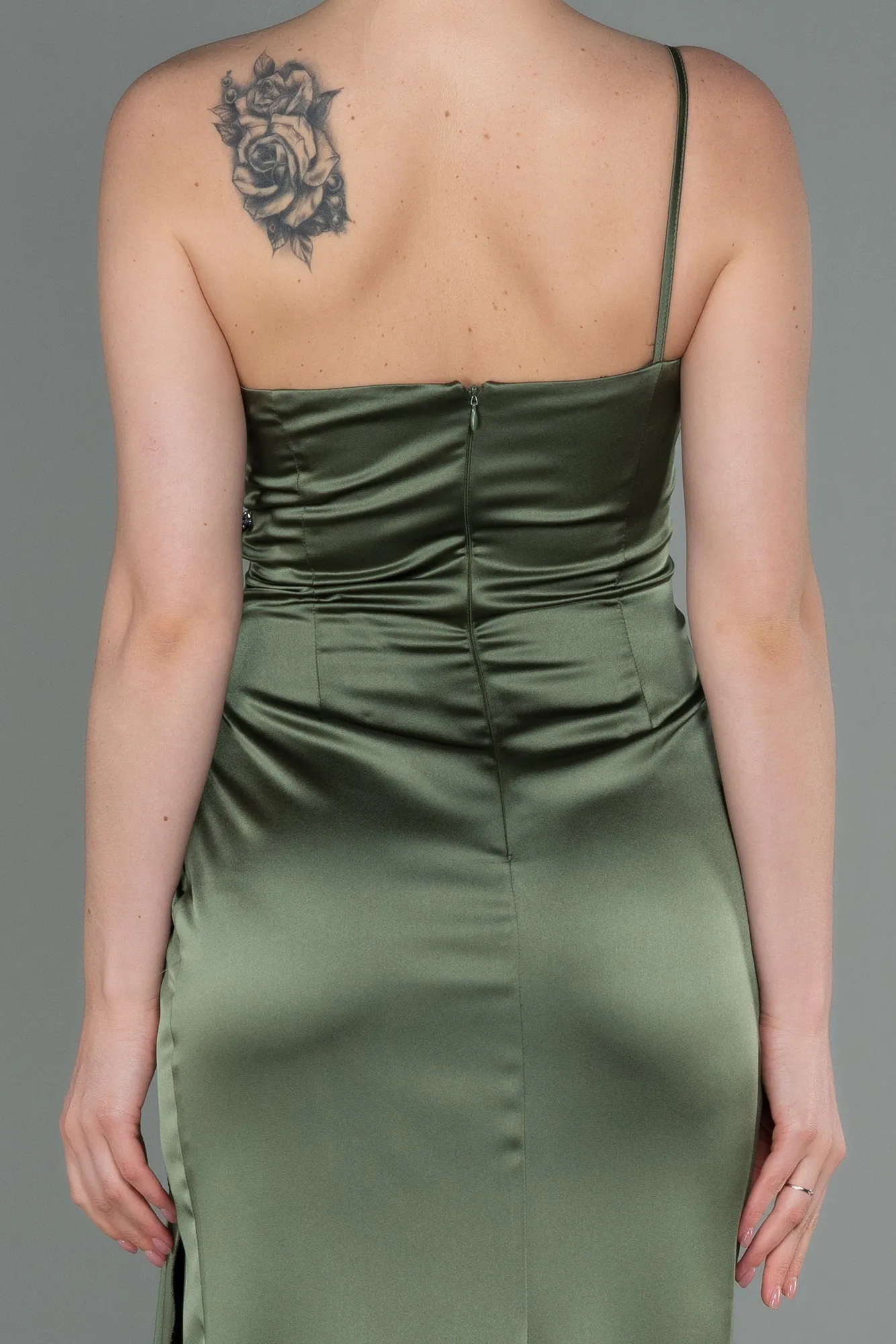 Olive Drab-Long Satin Engagement Dress ABU3088