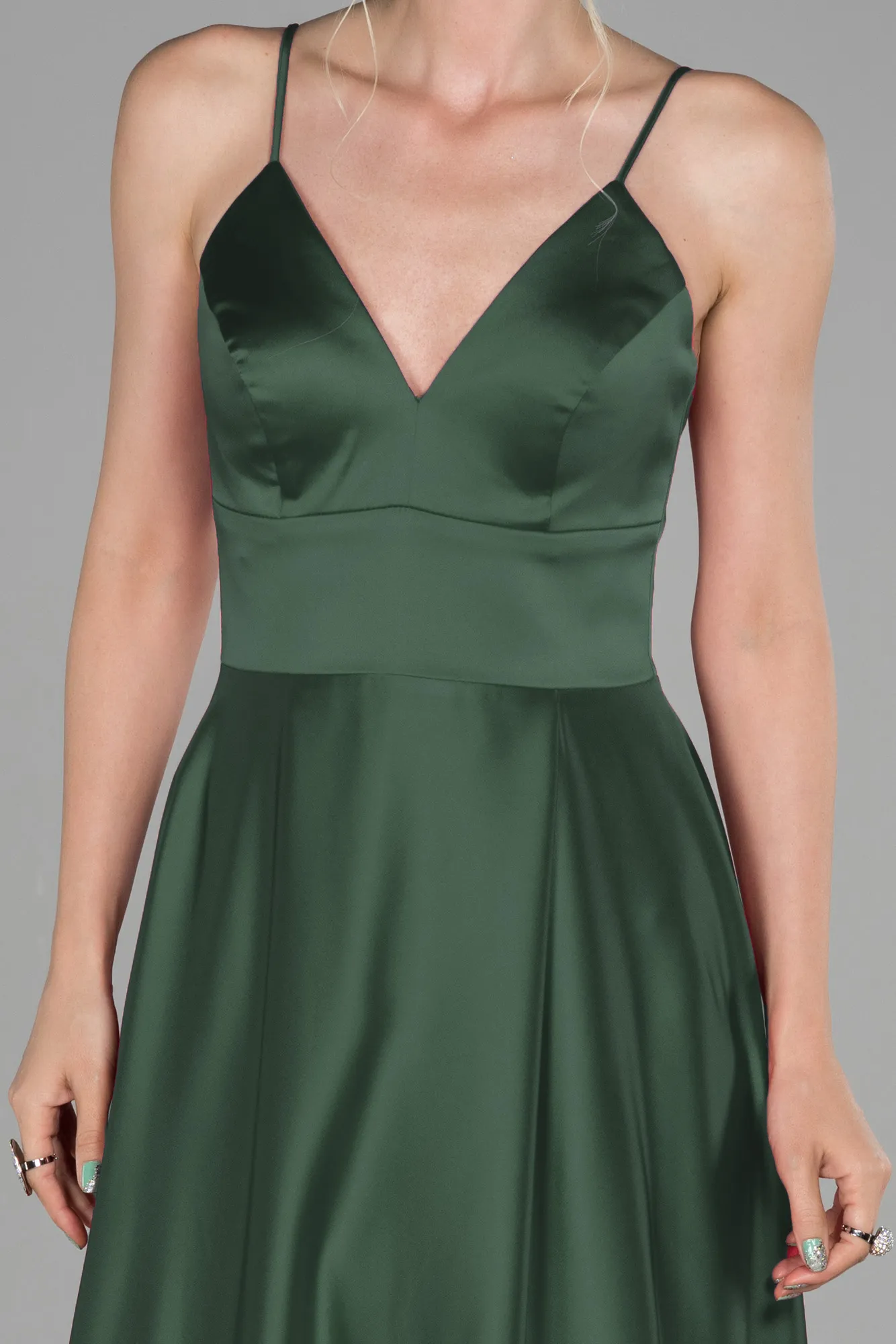 Olive Drab-Long Satin Evening Dress ABU1458