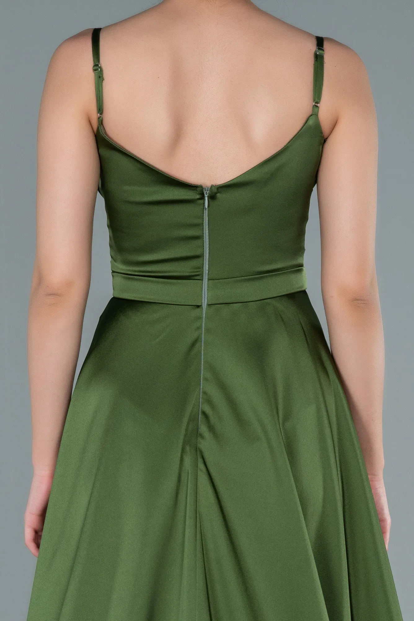 Olive Drab-Long Satin Evening Dress ABU1601