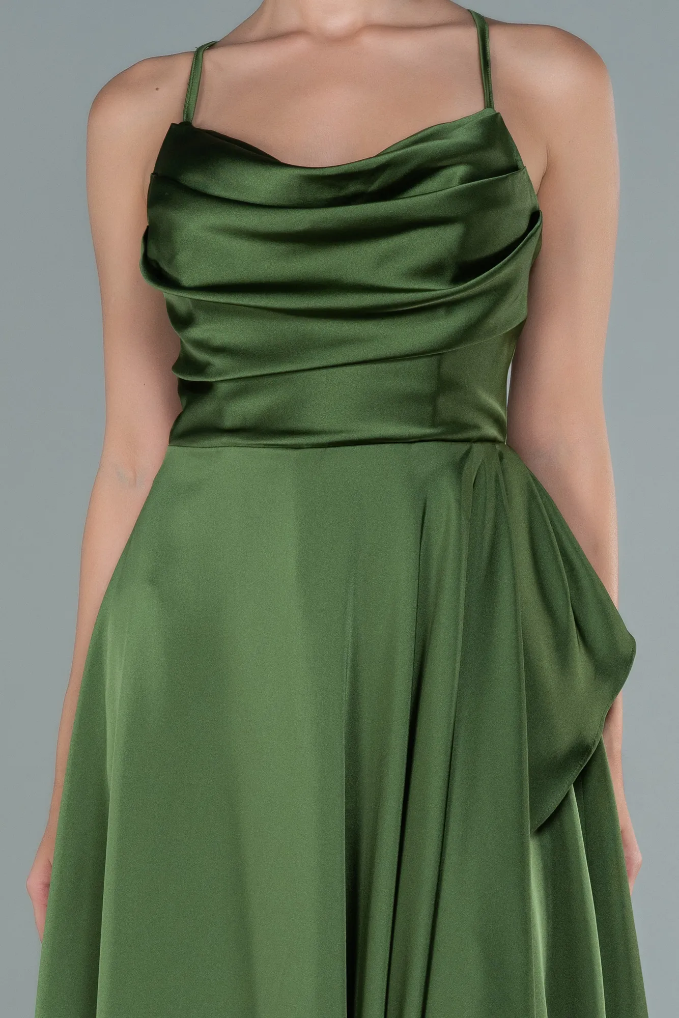Olive Drab-Long Satin Evening Dress ABU1843