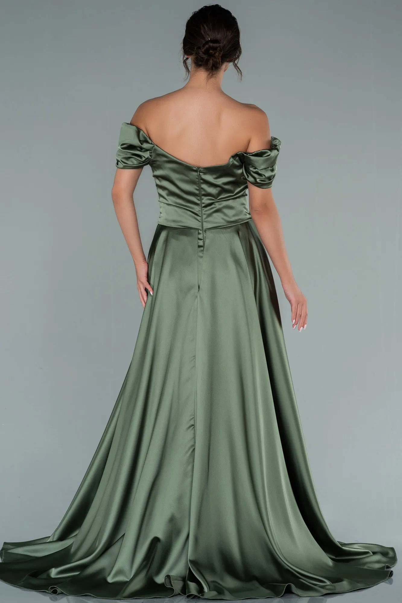 Olive Drab-Long Satin Evening Dress ABU2003