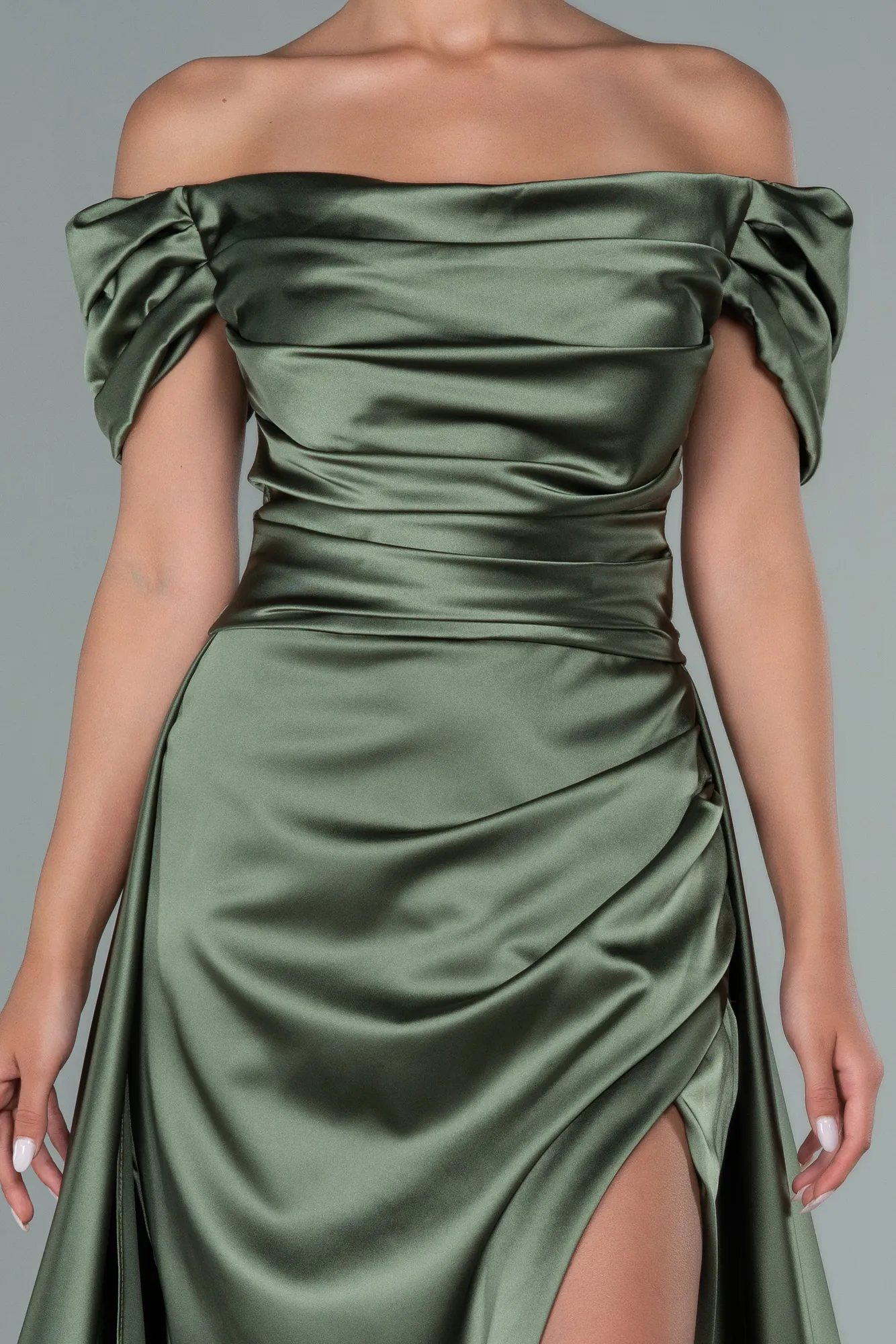 Olive Drab-Long Satin Evening Dress ABU2003