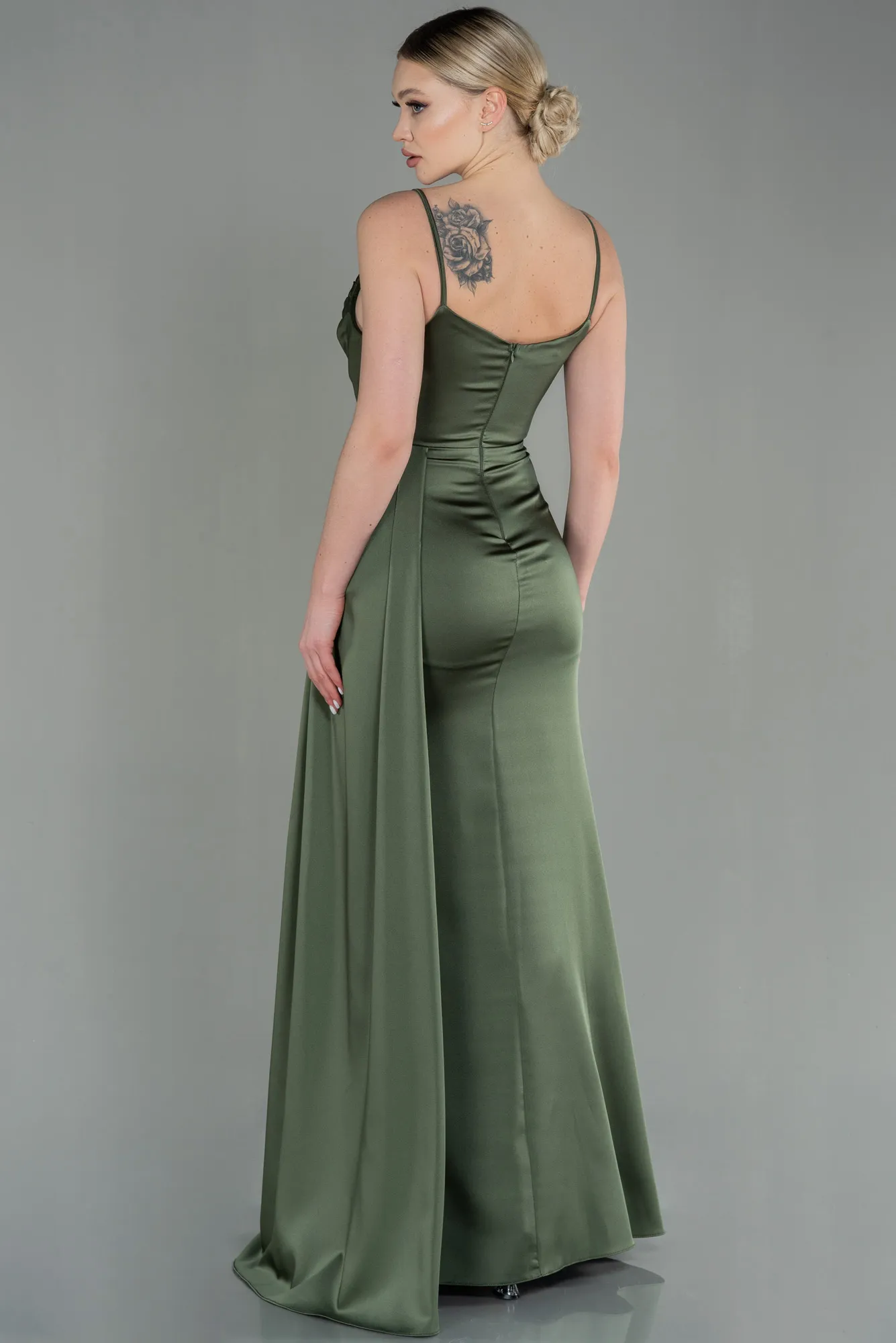 Olive Drab-Long Satin Mermaid Evening Dress ABU1894