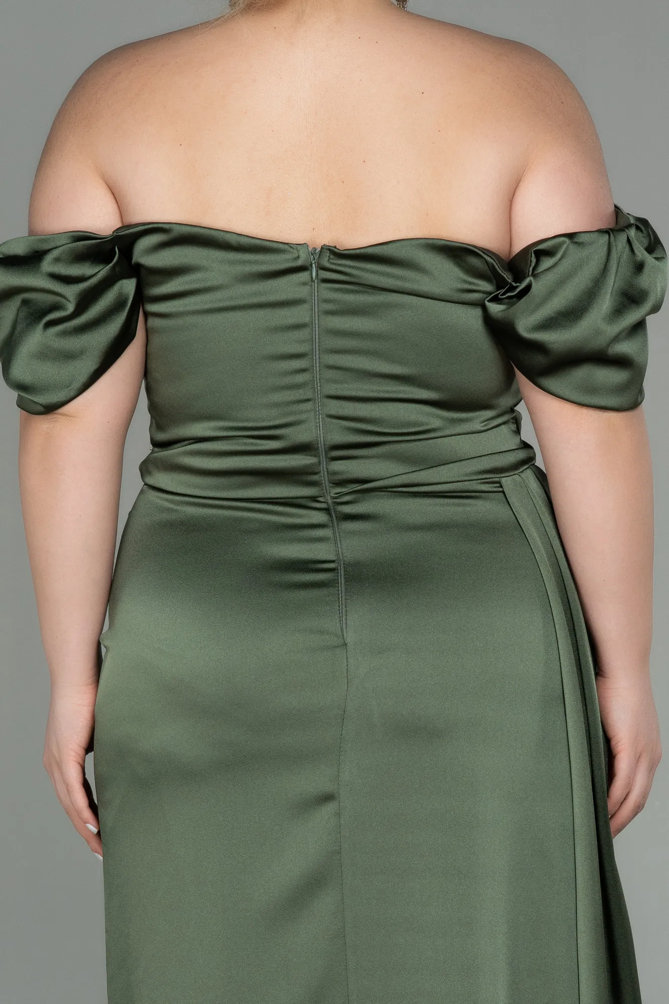 Olive Drab-Long Satin Plus Size Evening Dress ABU1626