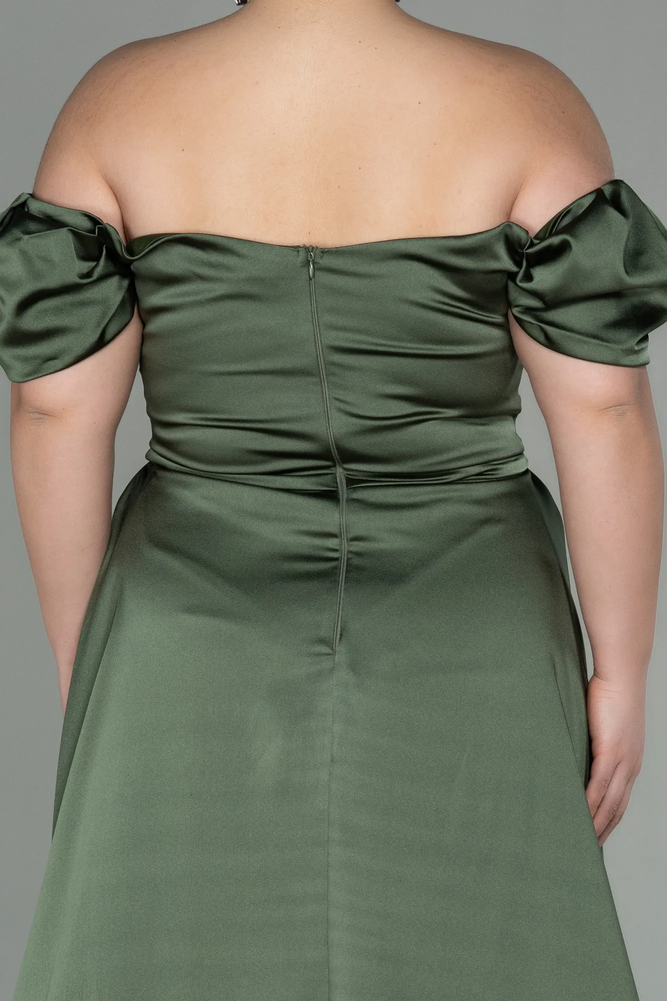 Olive Drab-Long Satin Plus Size Evening Dress ABU2923