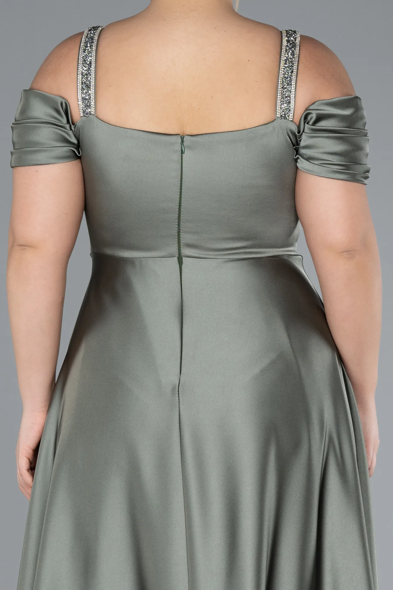 Olive Drab-Long Satin Plus Size Evening Dress ABU3277