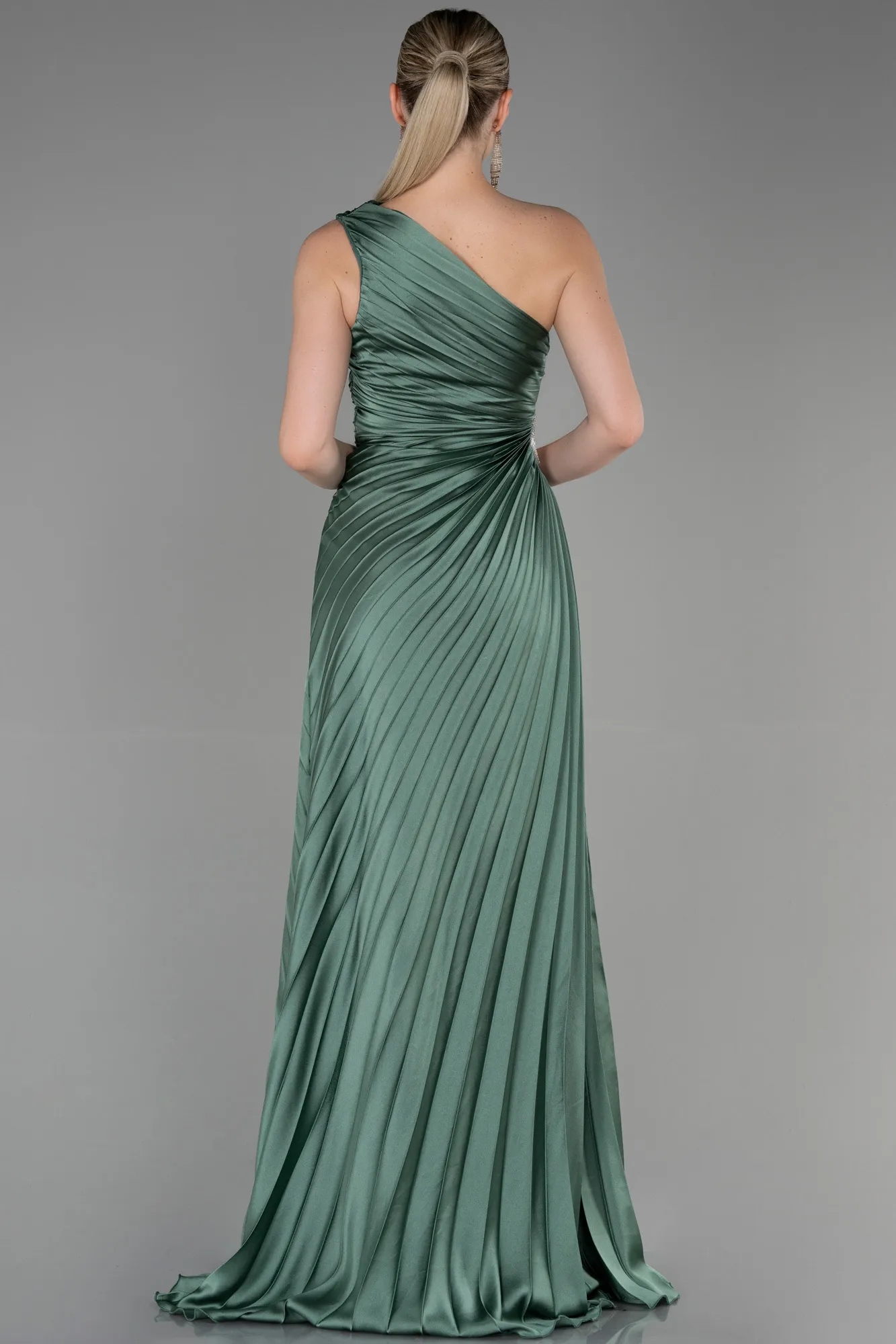 Olive Drab-Long Satin Prom Gown ABU3159