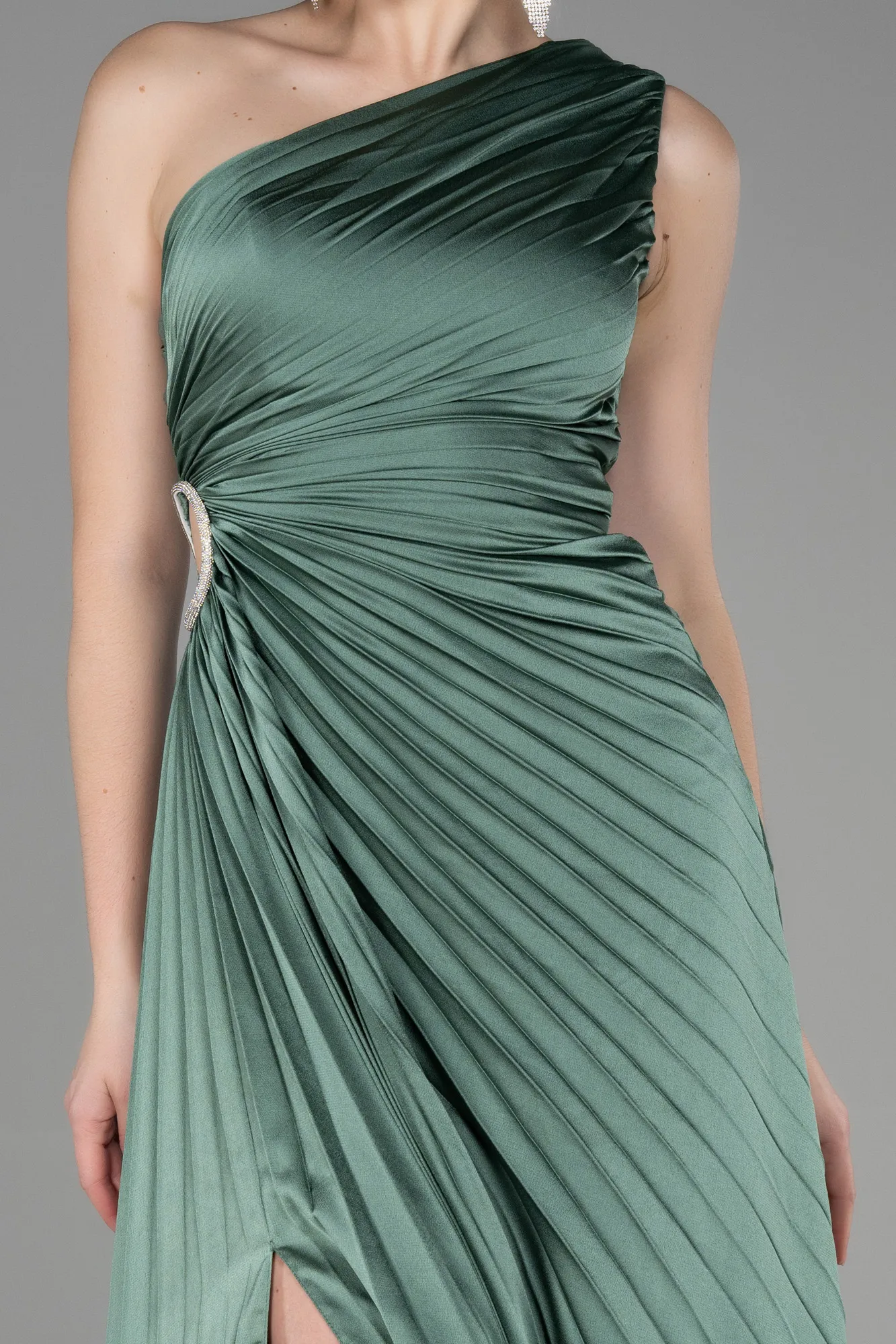 Olive Drab-Long Satin Prom Gown ABU3159